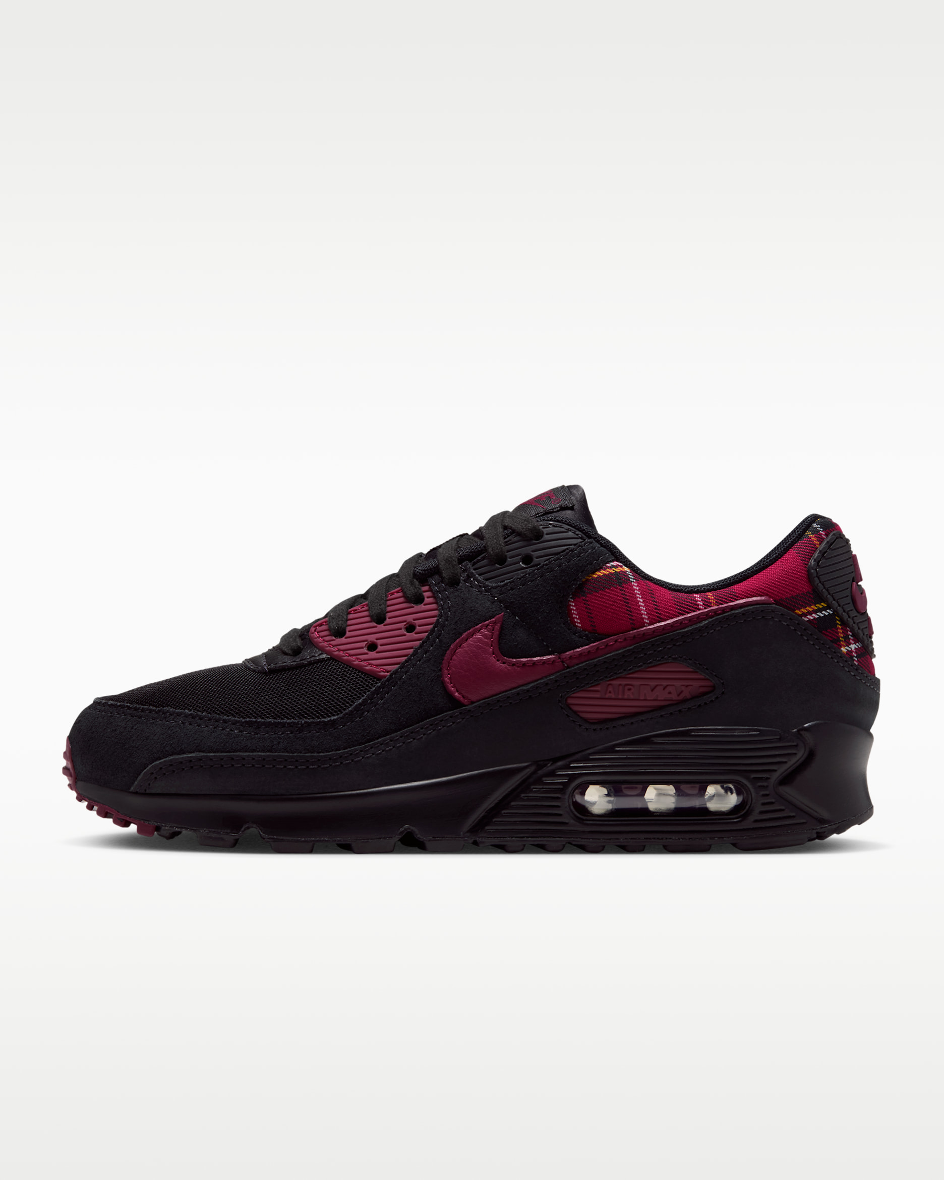 Nike Air Max 90 "Plaid" Schuh (Damen) - Schwarz/Tough Red/Yellow Ochre/Team Red