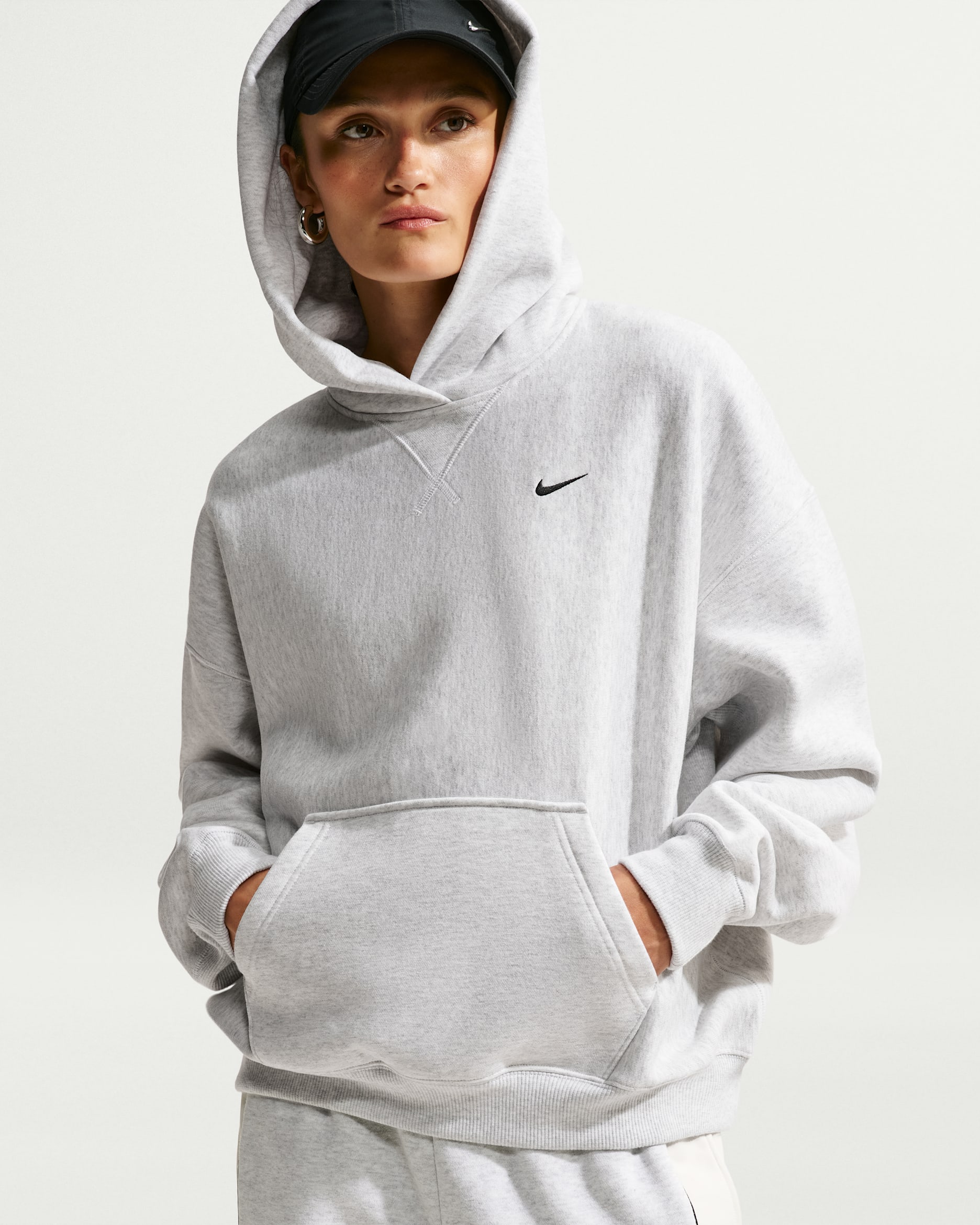 Nike Studio Fleece Heavyweight Women's Oversized Pullover Hoodie - Birch Heather/Black