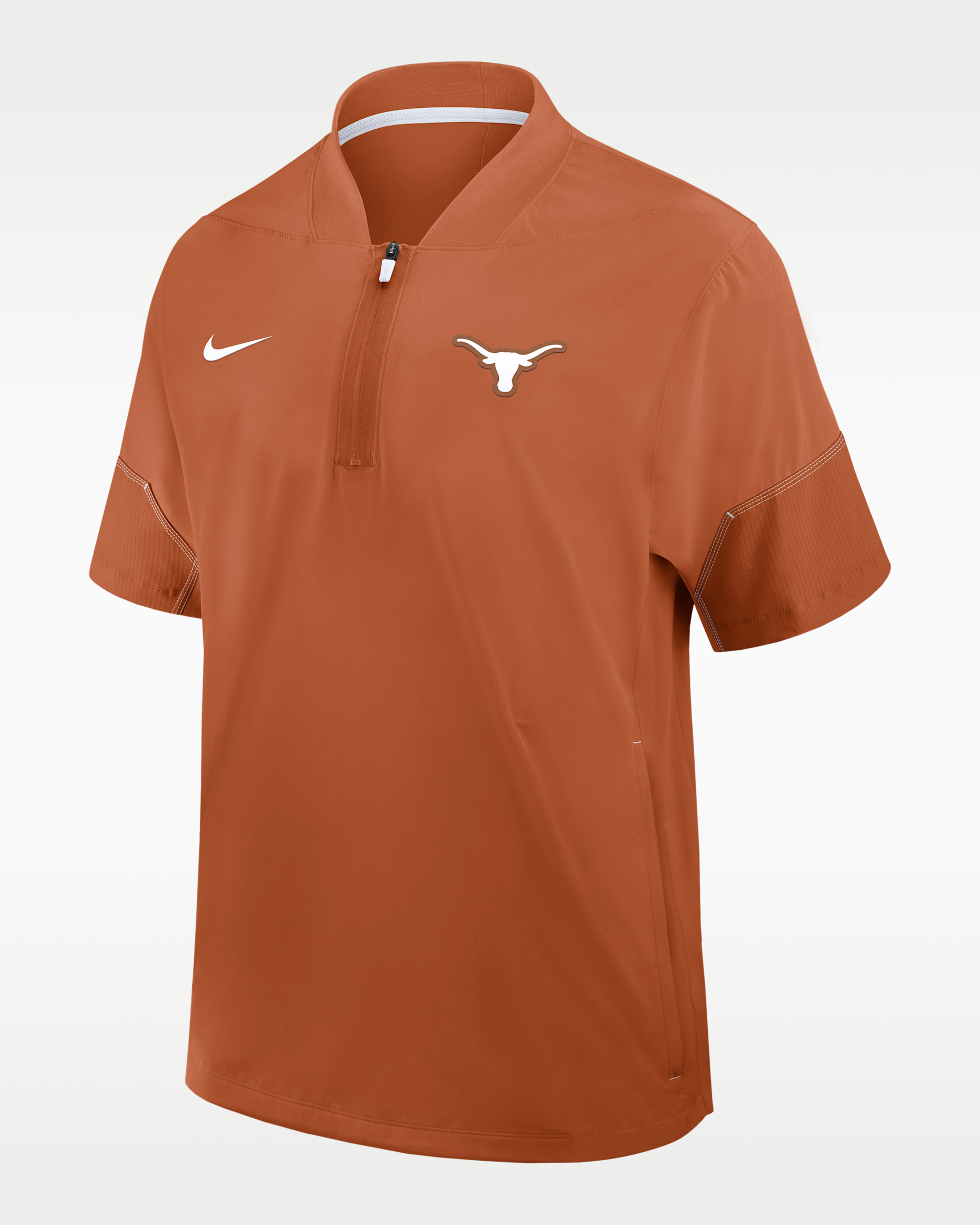 Texas Sideline Coach Men's Nike College 1/2-Zip Short-Sleeve Hooded Jacket - Desert Orange/White