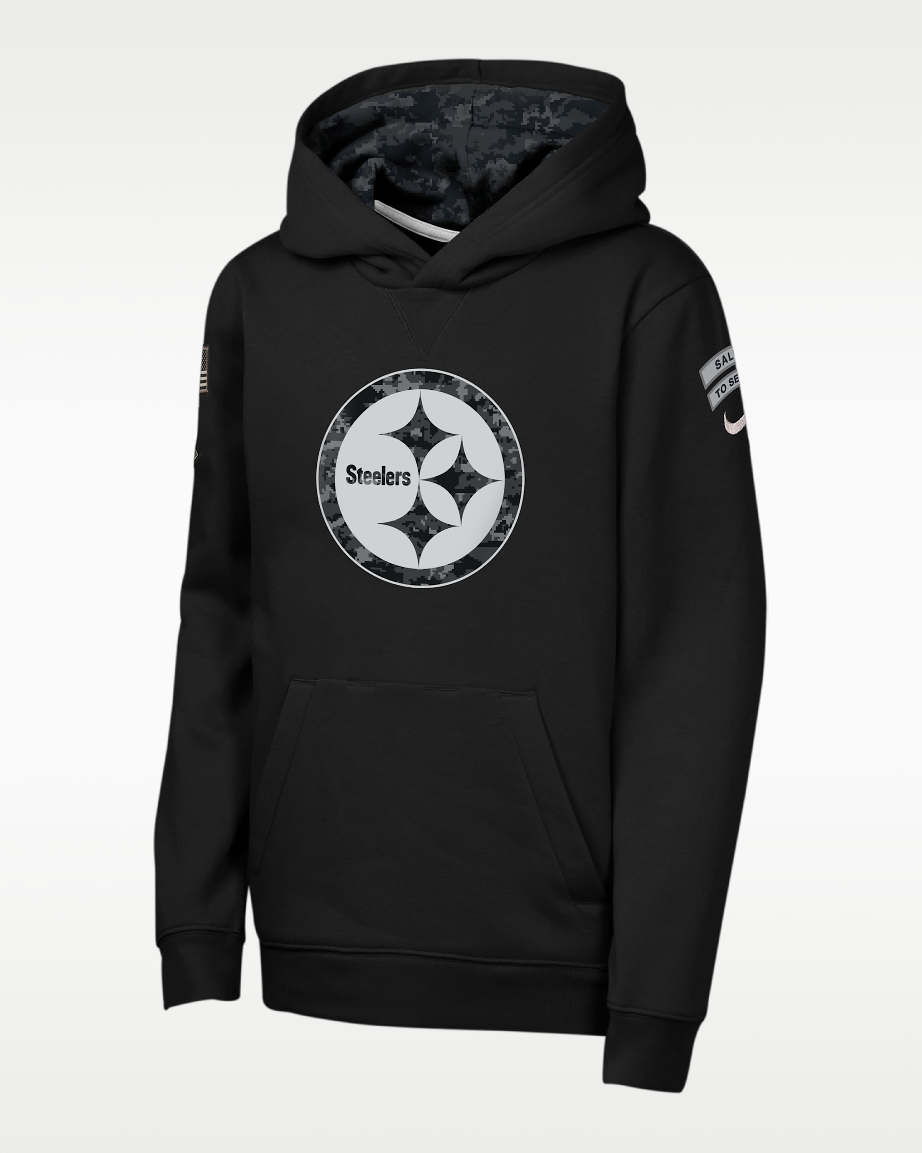 Sudadera con gorro sin cierre Nike de la NFL para niños talla grande Pittsburgh Steelers Salute to Service Sideline Club - Negro