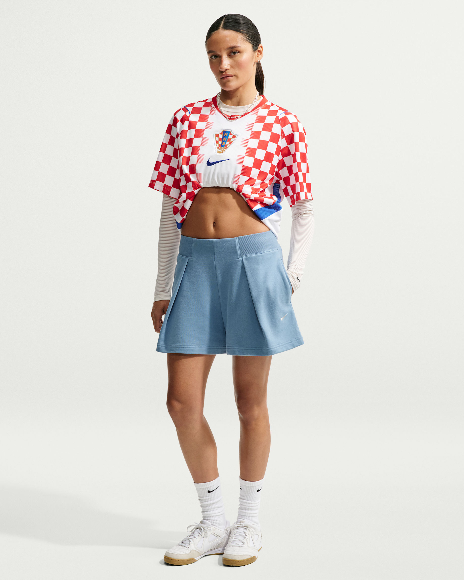 Nike Studio Fleece Lightweight Women's High-Waisted Loose Pleated Shorts - Work Blue/Sail