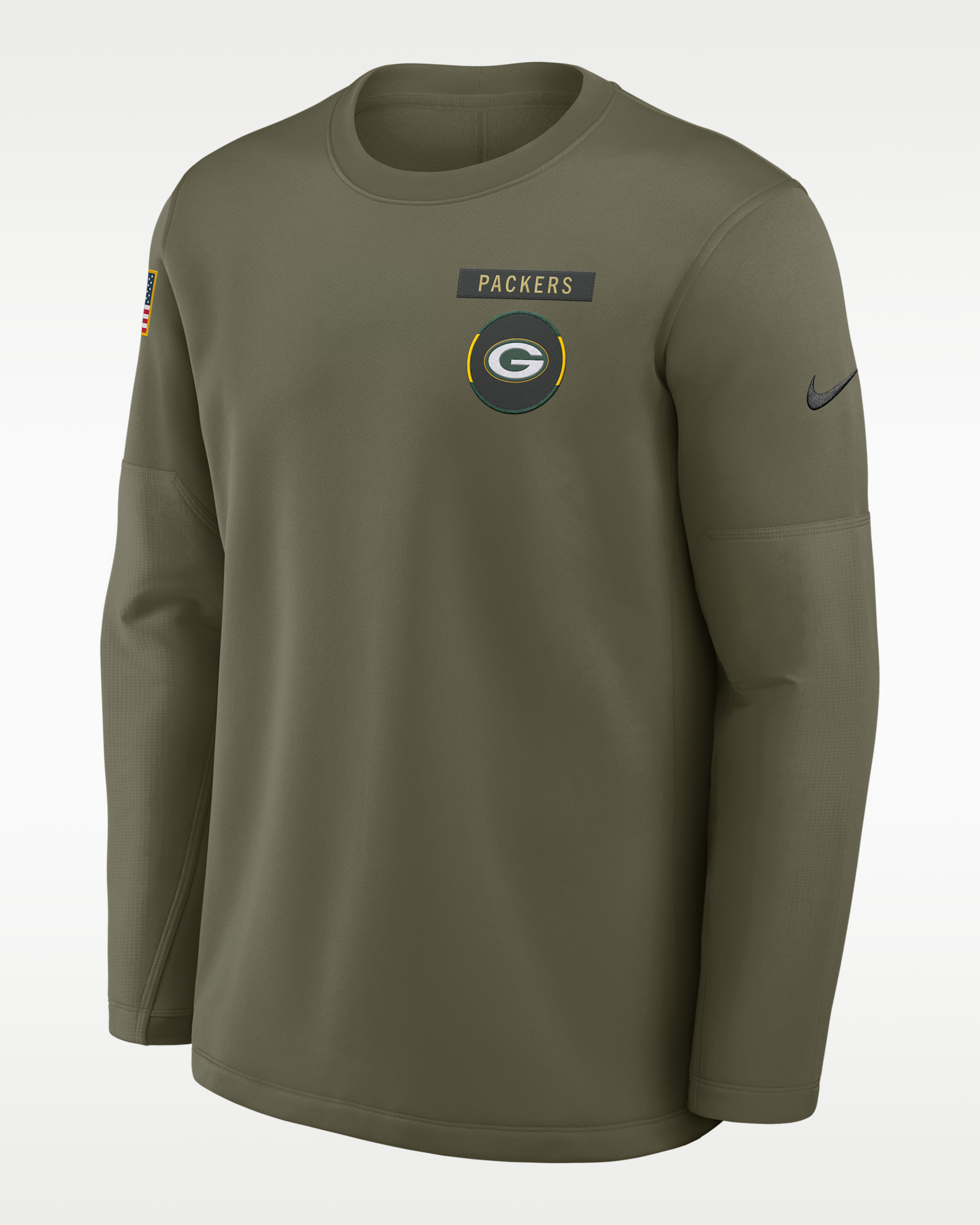 Green Bay Packers Salute to Service Sideline Triumphant Win Coach Men's Nike NFL Pullover Crew - Olive