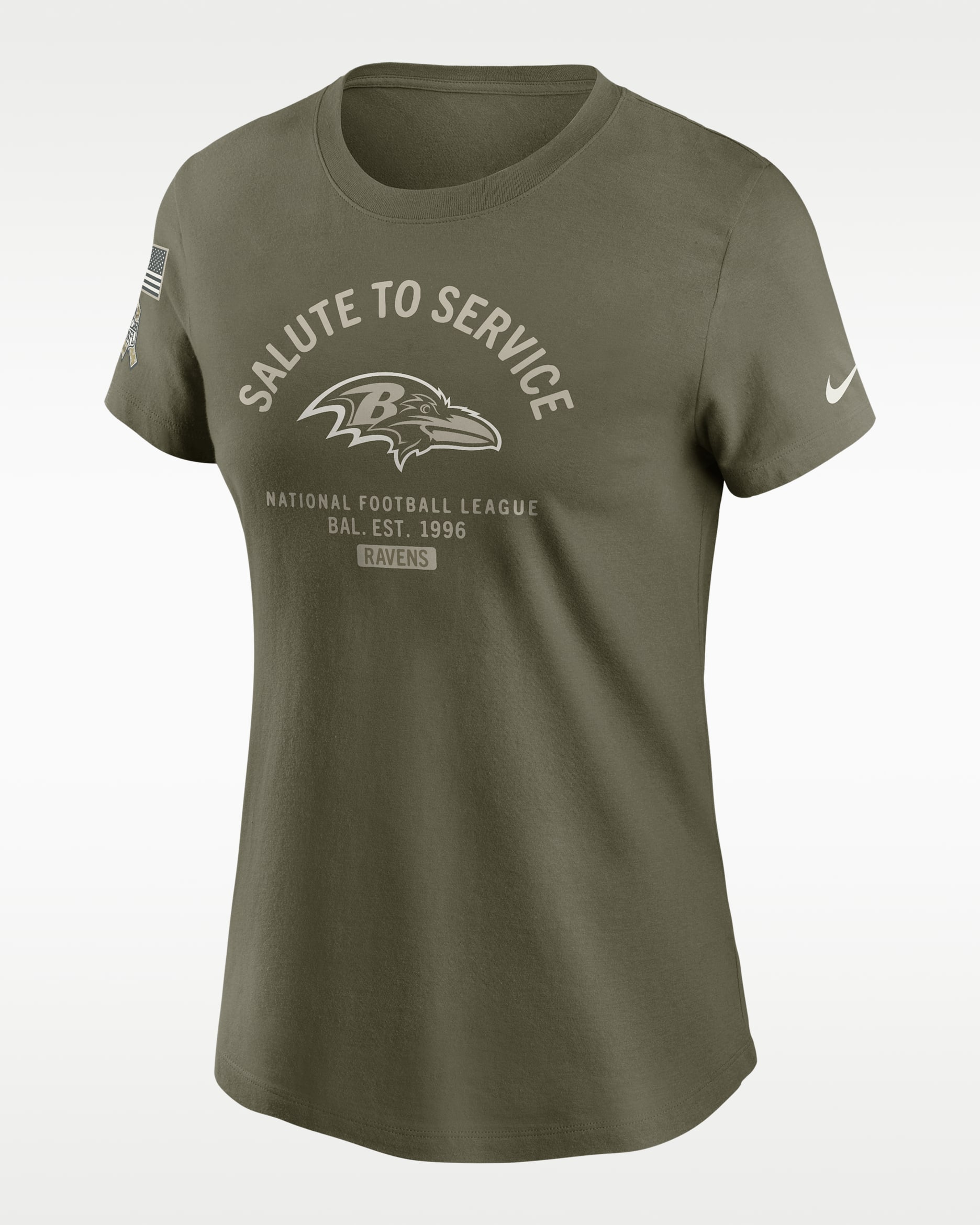 Baltimore Ravens Salute to Service Sideline Women's Nike NFL T-Shirt - Olive