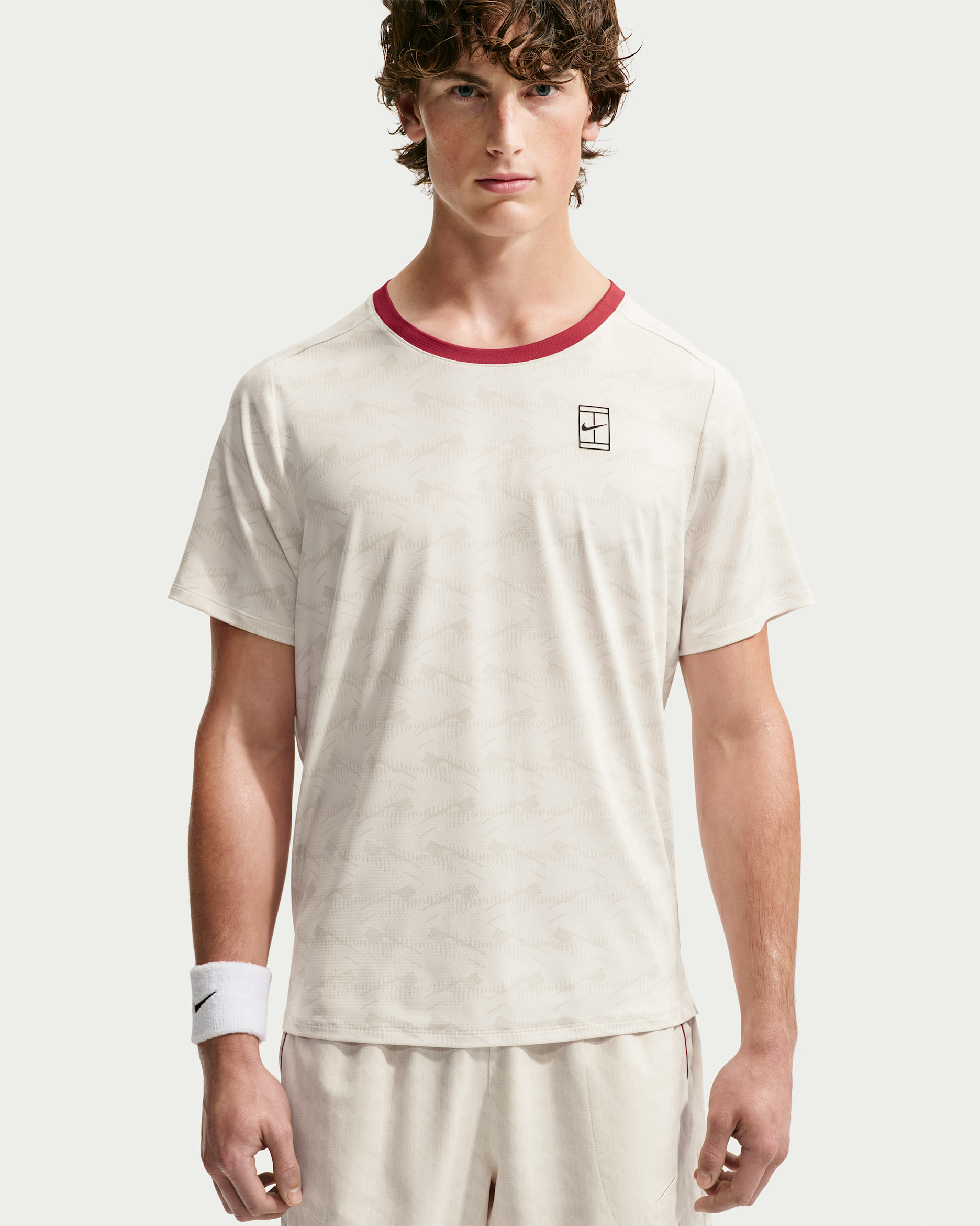 NikeCourt Advantage Men's Dri-FIT Tennis Top - Light Bone/Tough Red/Black