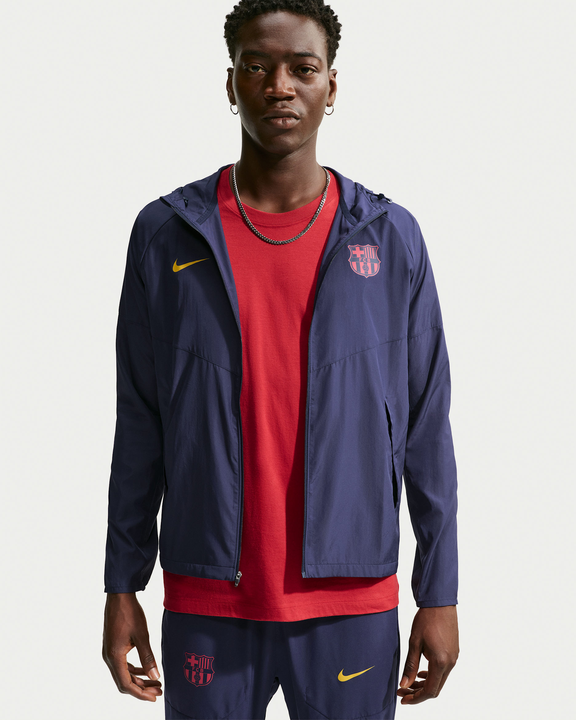 FC Barcelona City Side Men's Nike Football Running Jacket - Blackened Blue/Mineral Yellow