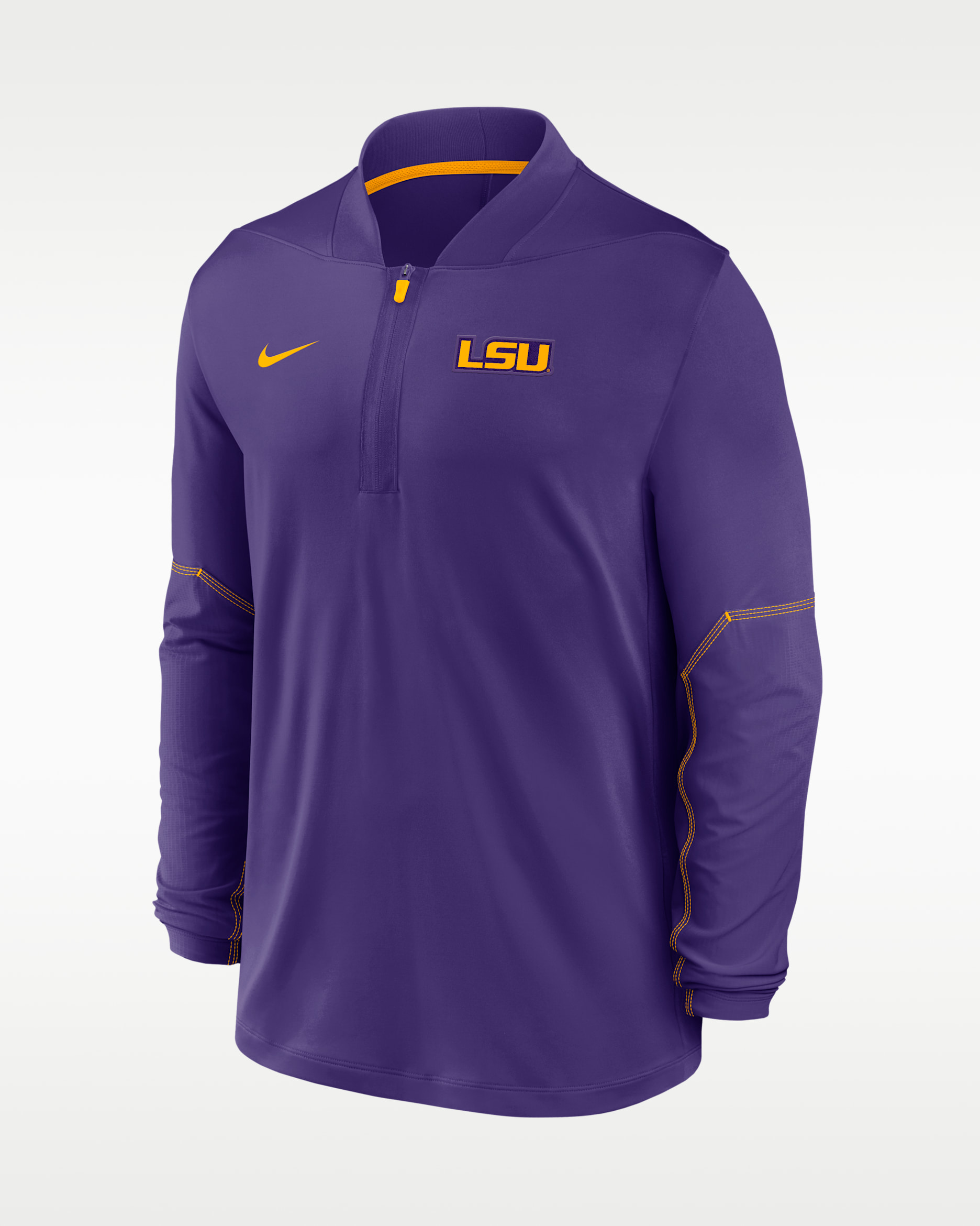 Sudadera universitaria Nike Dri-FIT de medio cierre para hombre LSU Sideline - Morado cancha/Oro universitario