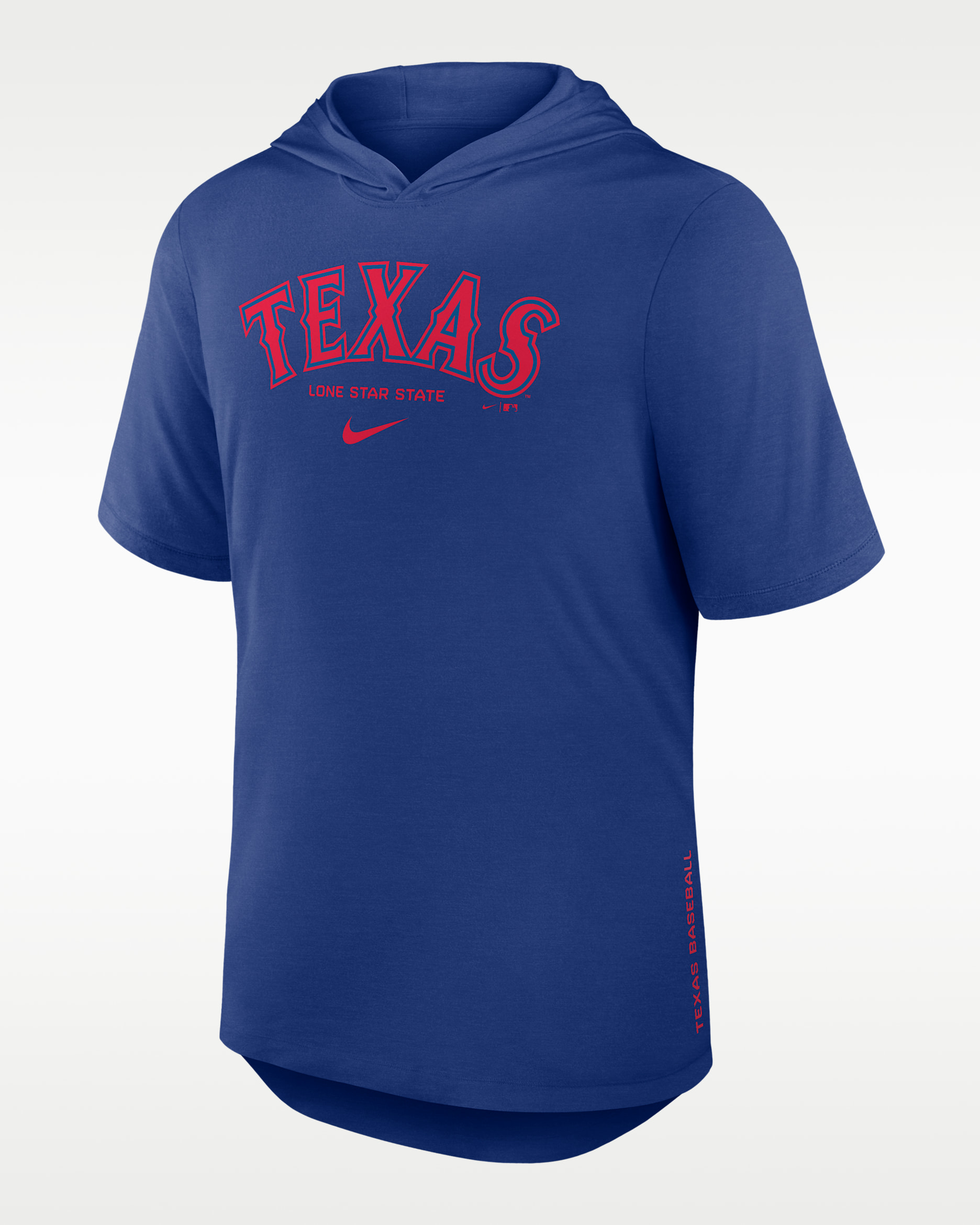 Texas Rangers Arched Wordmark Men's Nike Dri-FIT MLB Hooded T-Shirt - Royal