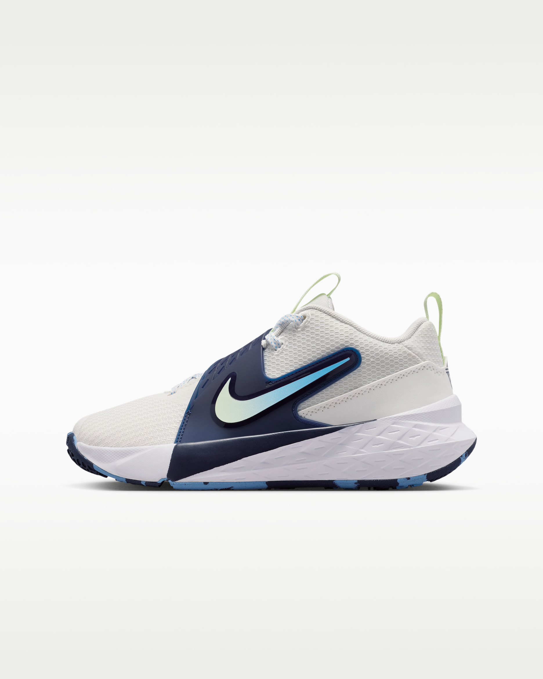 Nike Team Hustle D 12 Older Kids' Basketball Shoes - Summit White/Midnight Navy/University Blue/Volt Tint