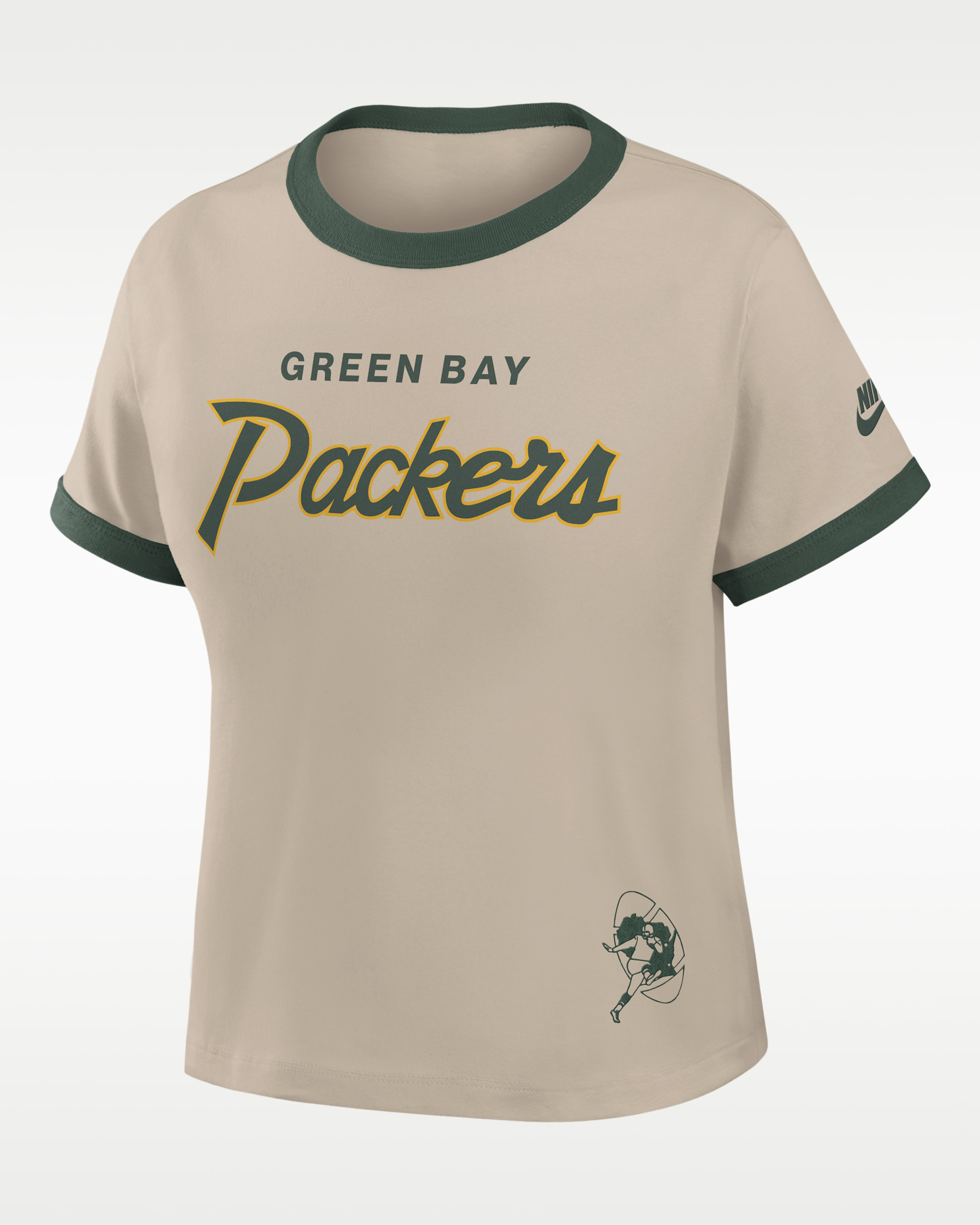 Playera Nike de la NFL cropped para mujer Green Bay Packers Rewind Ringer Mod - Crema/Abeto
