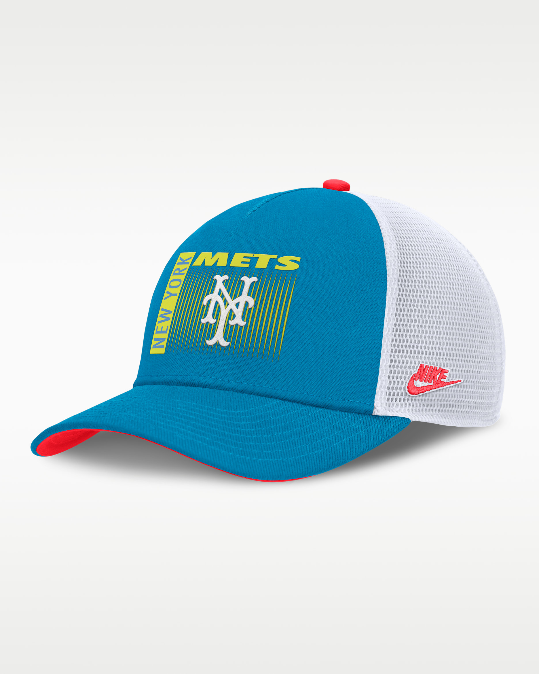 New York Mets Neon 90s Rise Men's Nike Dri-FIT MLB Trucker Adjustable Hat - Blue