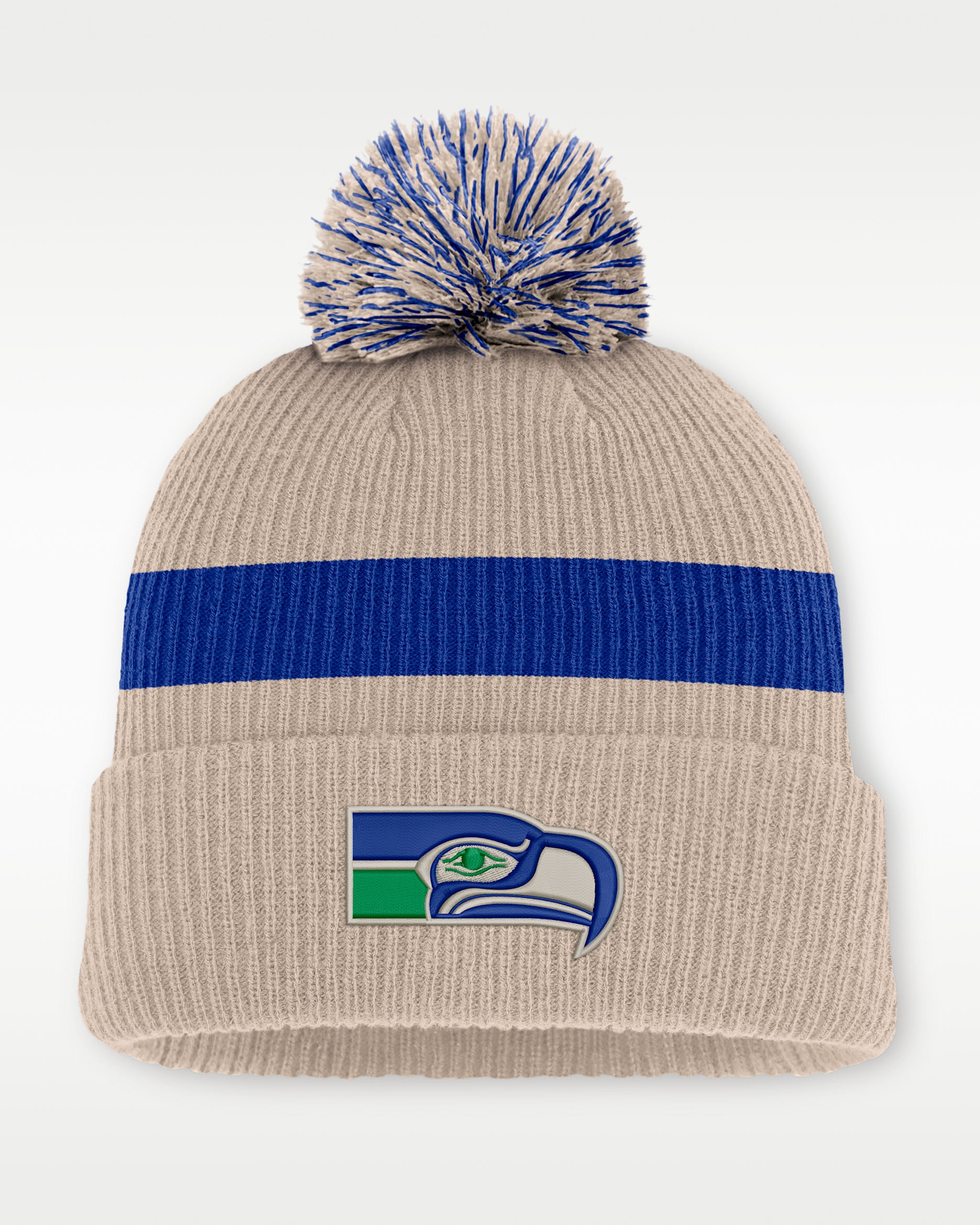Seattle Seahawks Rewind Peak Men's Nike NFL Cuffed Pom Beanie - Sand