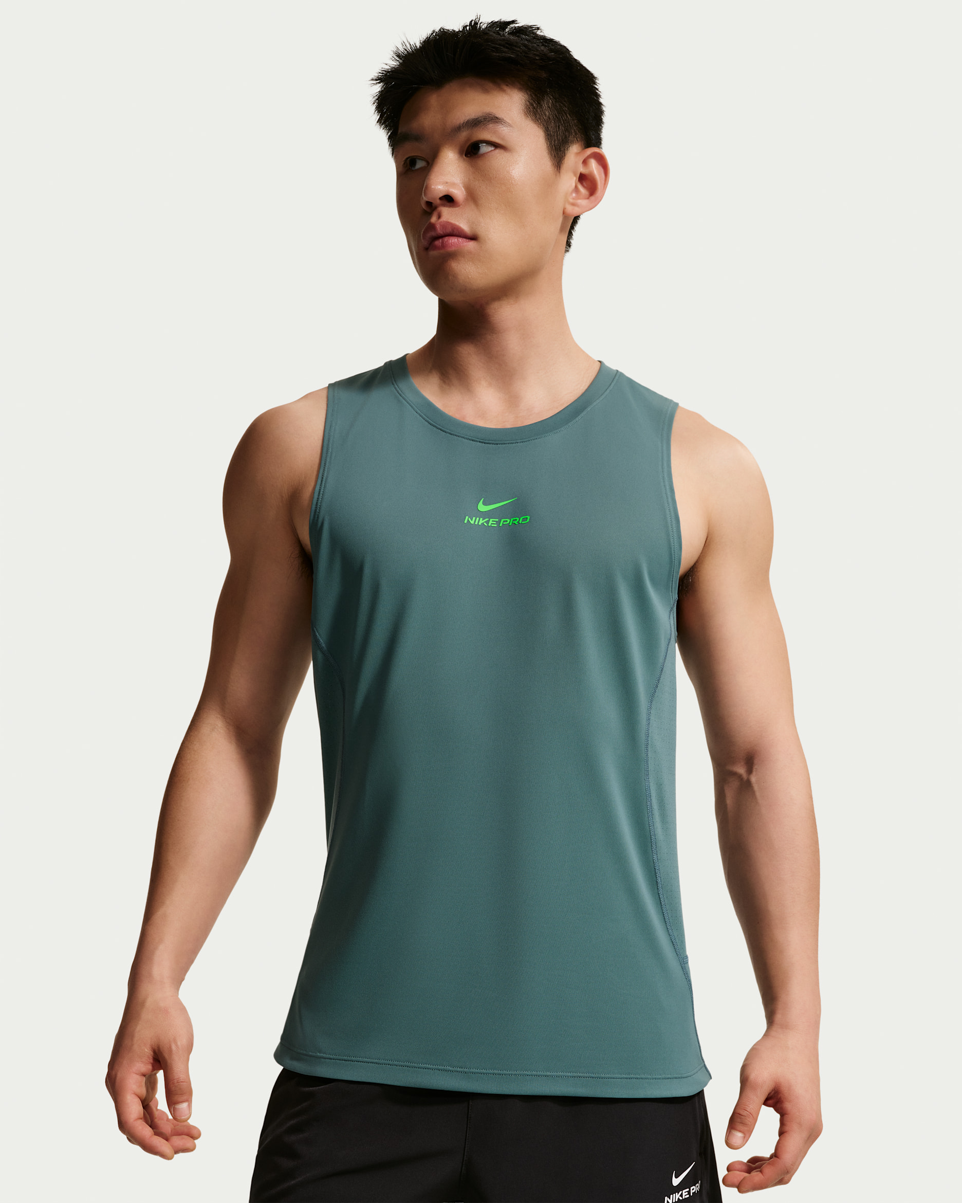나이키 프로 남성 드라이 핏 트레이닝 탱크 - 미네랄 슬레이트/그린 스트라이크
