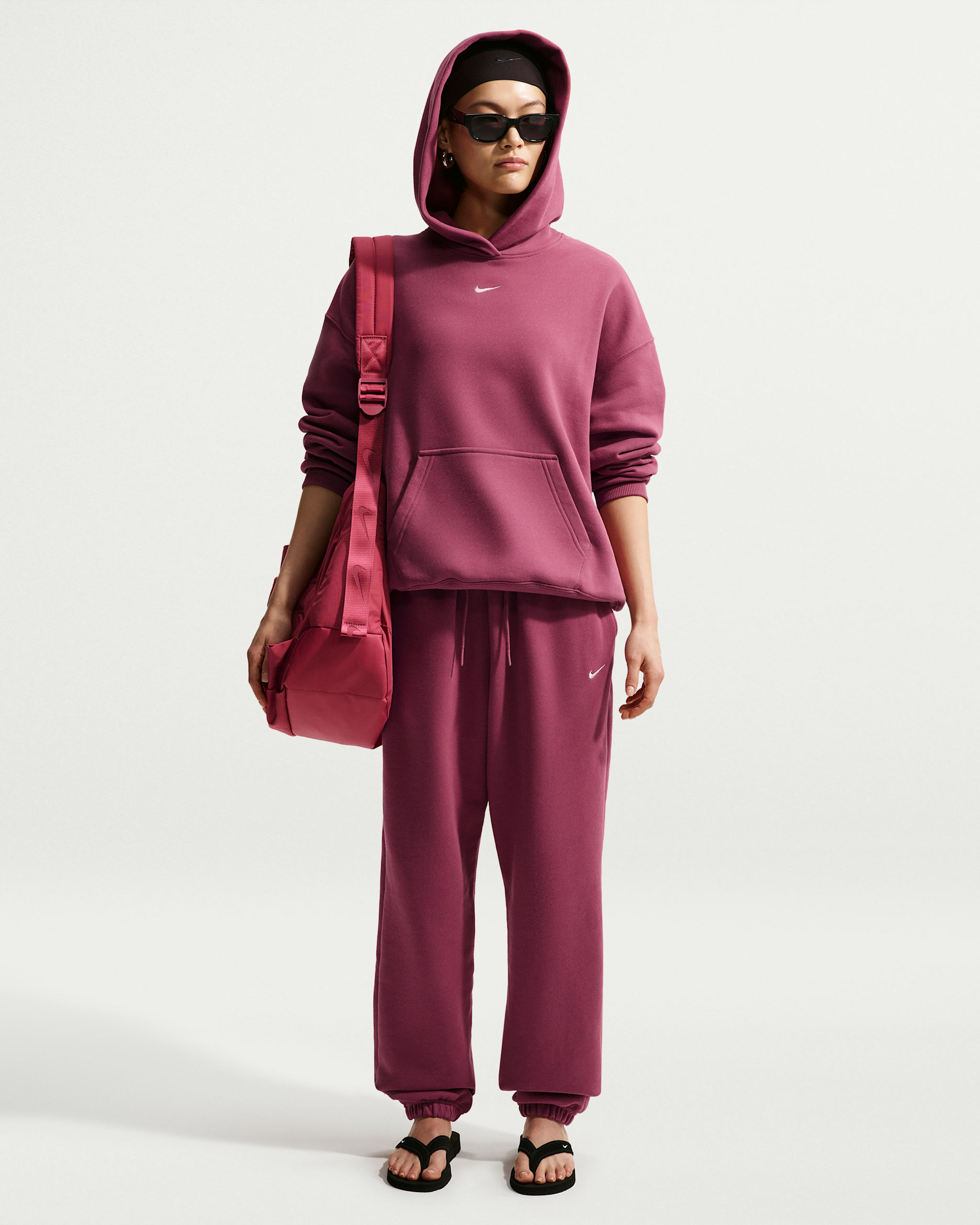 Nike Studio Fleece Medium Weight Women's High-Rise Oversized Cuffed Trousers - Pink Smoke/Sail