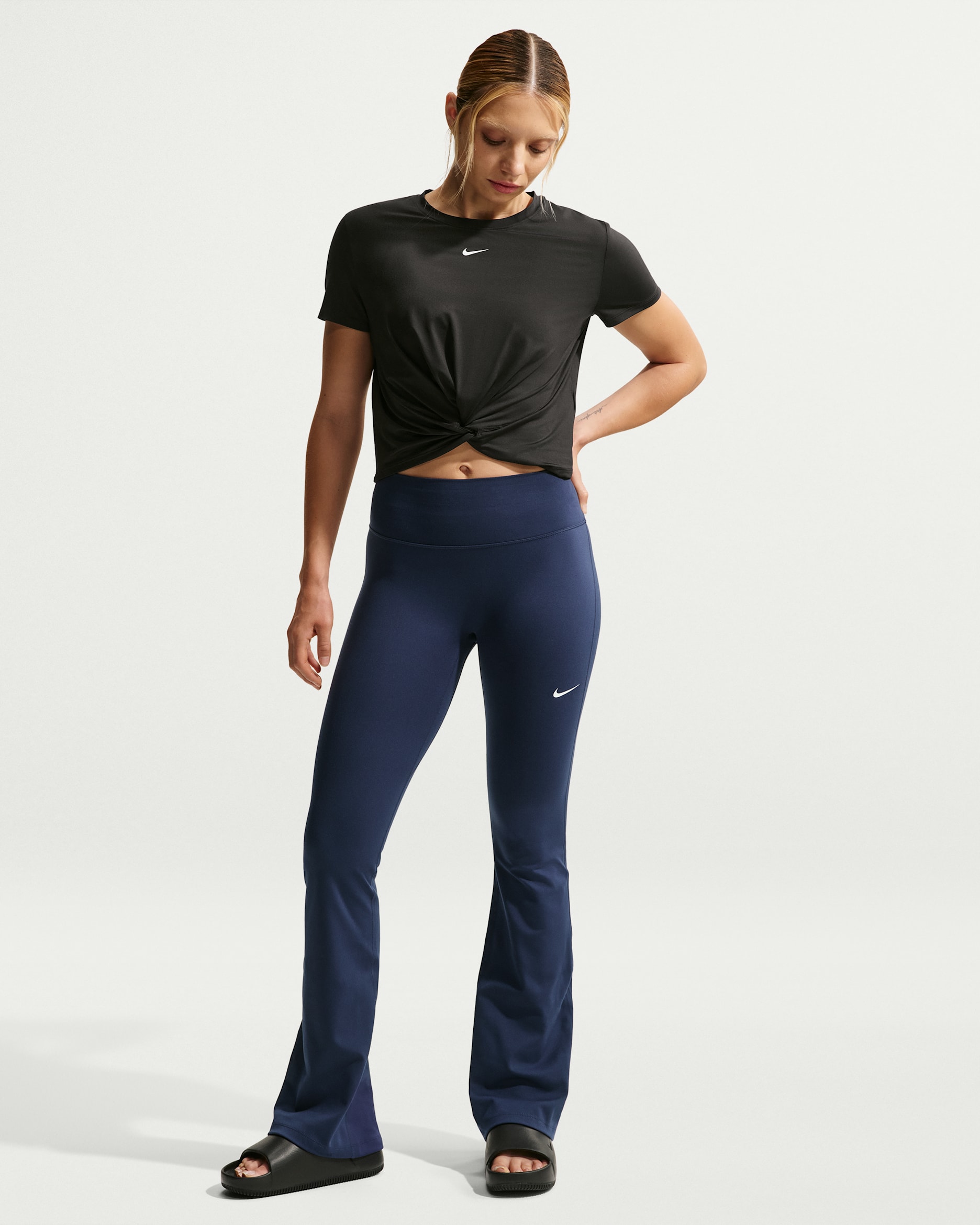 Damskie legginsy Nike One z wysokim stanem i rozszerzanymi nogawkami - Midnight Navy/Biel