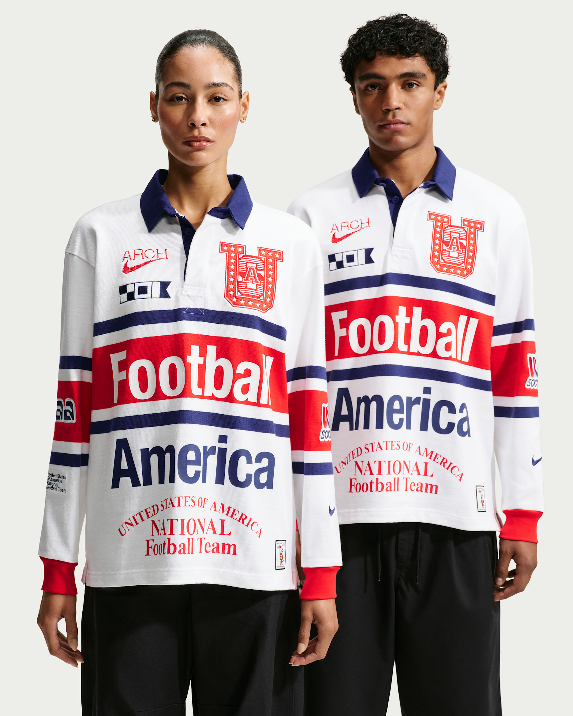 USA x VAA Men's Long-Sleeved Rugby Top - White/Challenge Red/Deep Royal Blue/Challenge Red