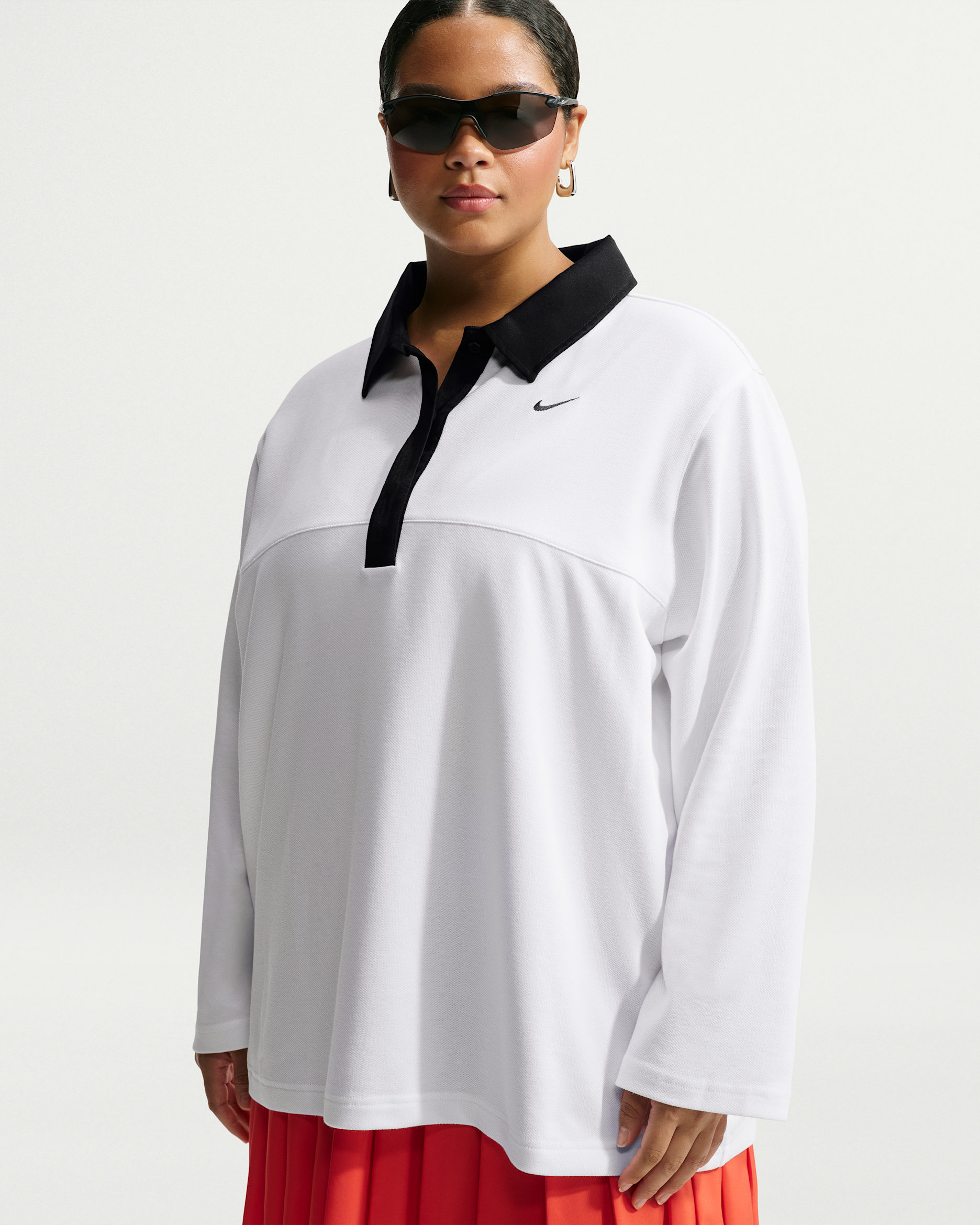 Nike Sportswear Women's Oversized Long-Sleeve Polo (Plus Size) - White/White/White/Black