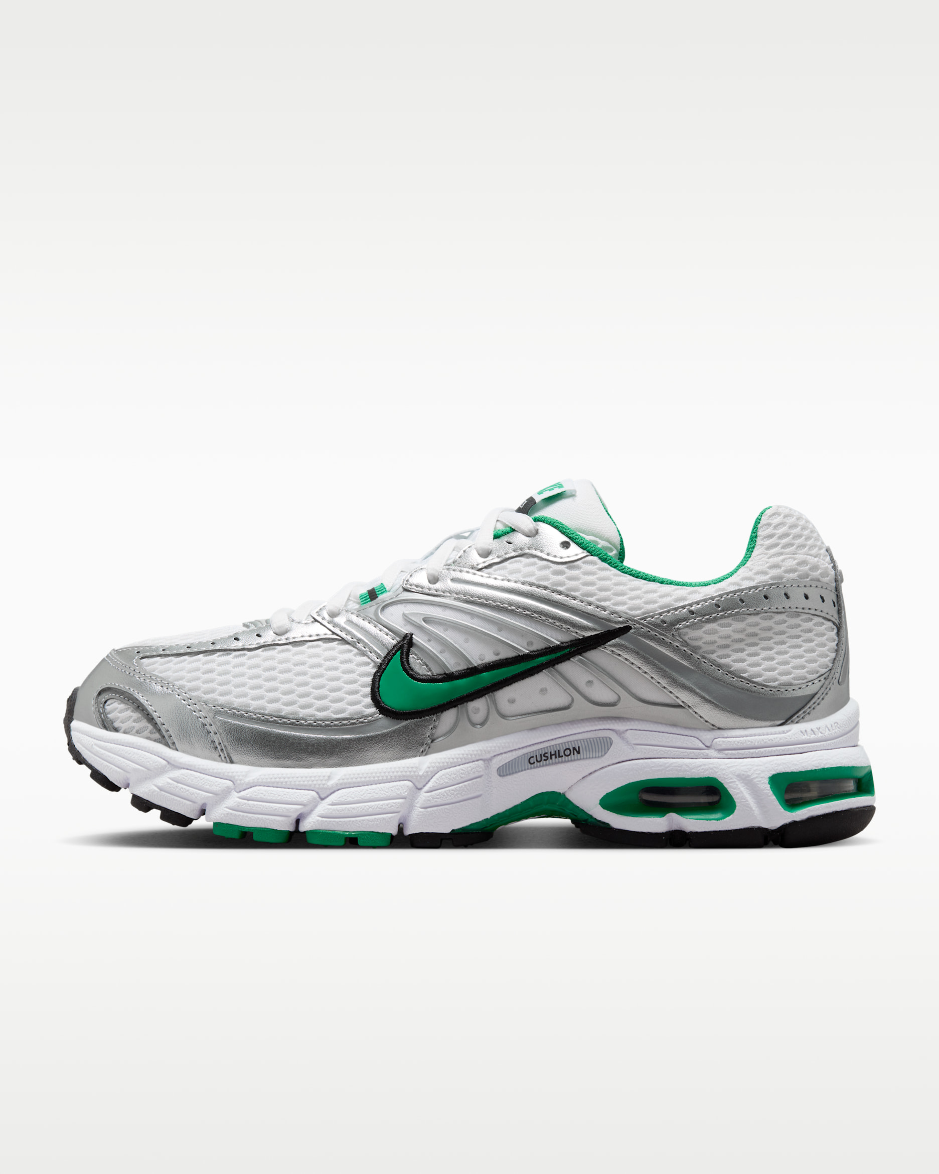 Nike Air Max Moto 2K Women's Shoes with Reflective Design Accents - White/Metallic Silver/Black/Stadium Green