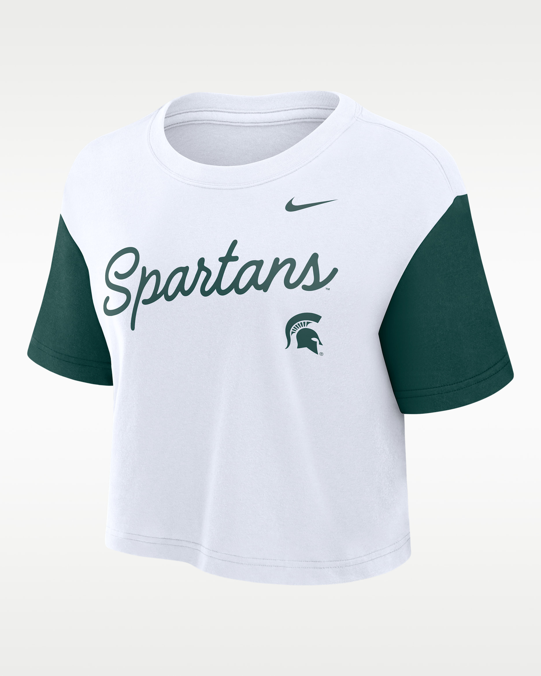 Michigan State Script Women's Nike Dri-FIT College Cropped T-Shirt - White
