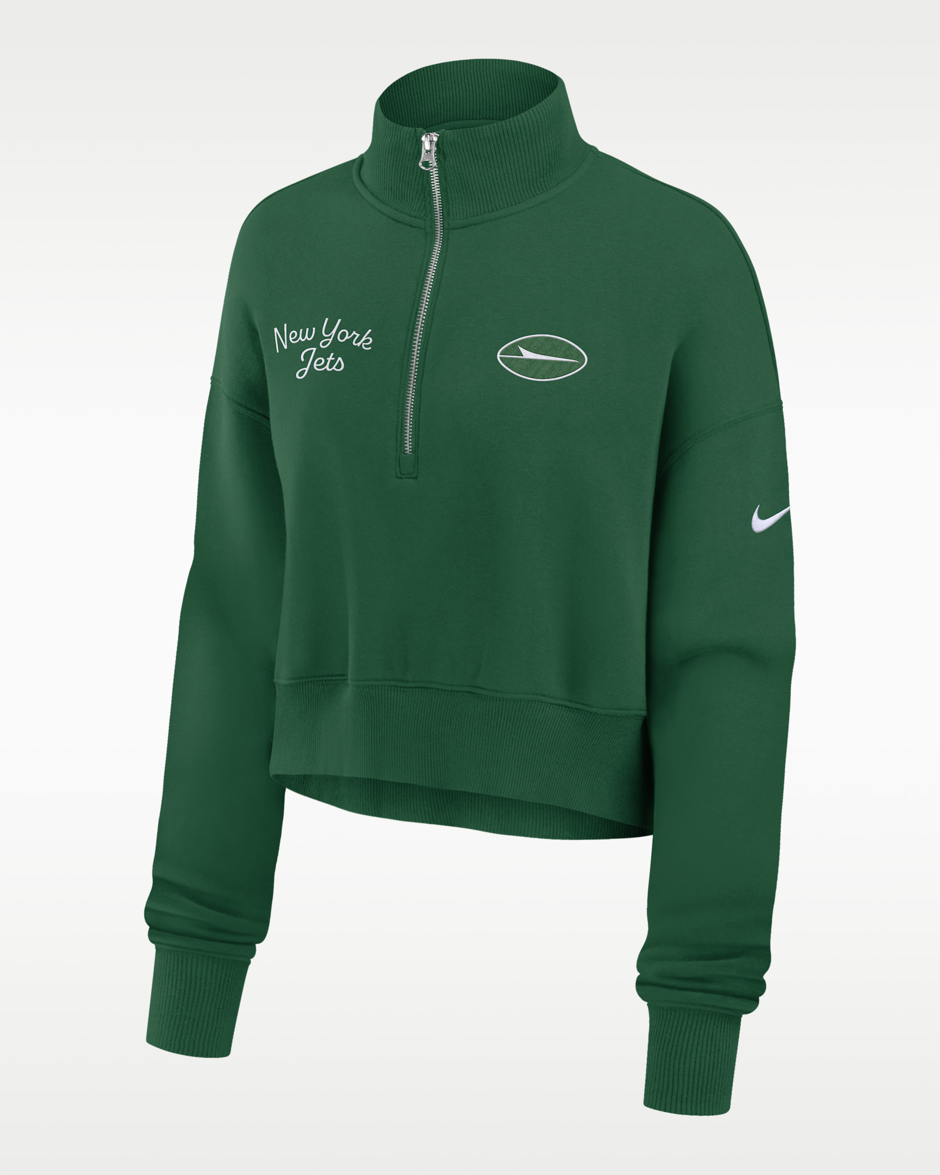 Sudadera de cuello redondo Nike de la NFL cropped con cierre de 1/4 para mujer New York Jets Phoenix - Verde