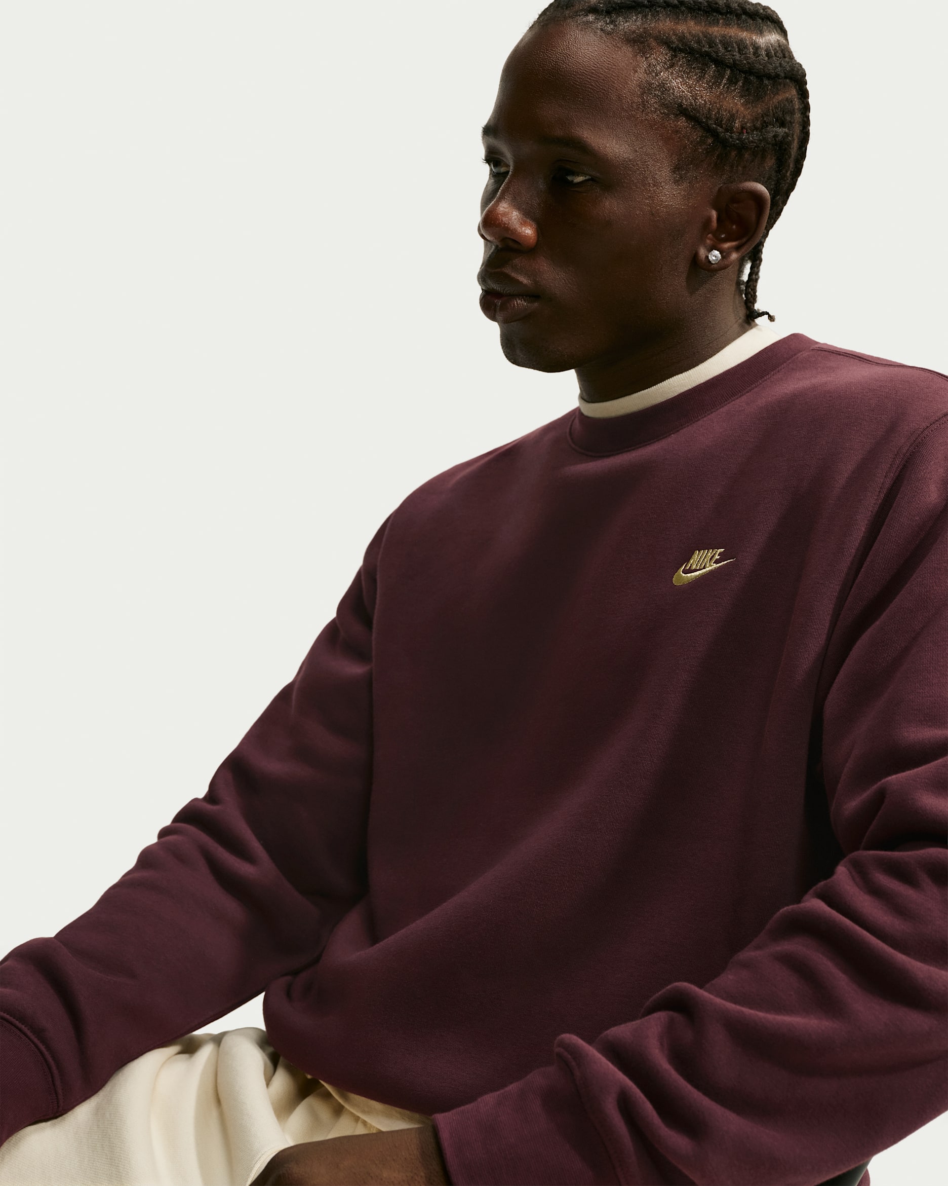 Nike Club Men's Fleece Crew - Burgundy Crush/Metallic Gold