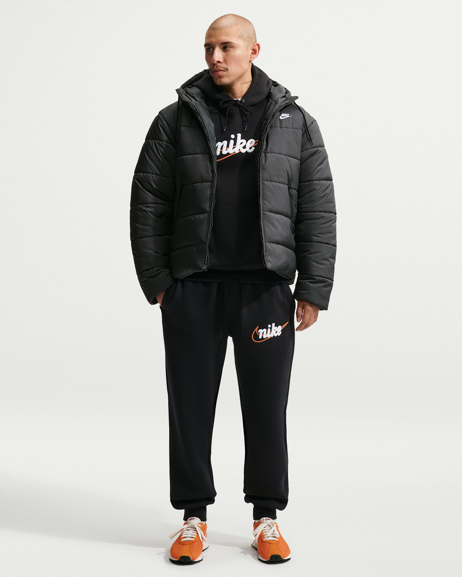 Nike Sportswear Club Men's Fleece Joggers - Black/Black/Safety Orange