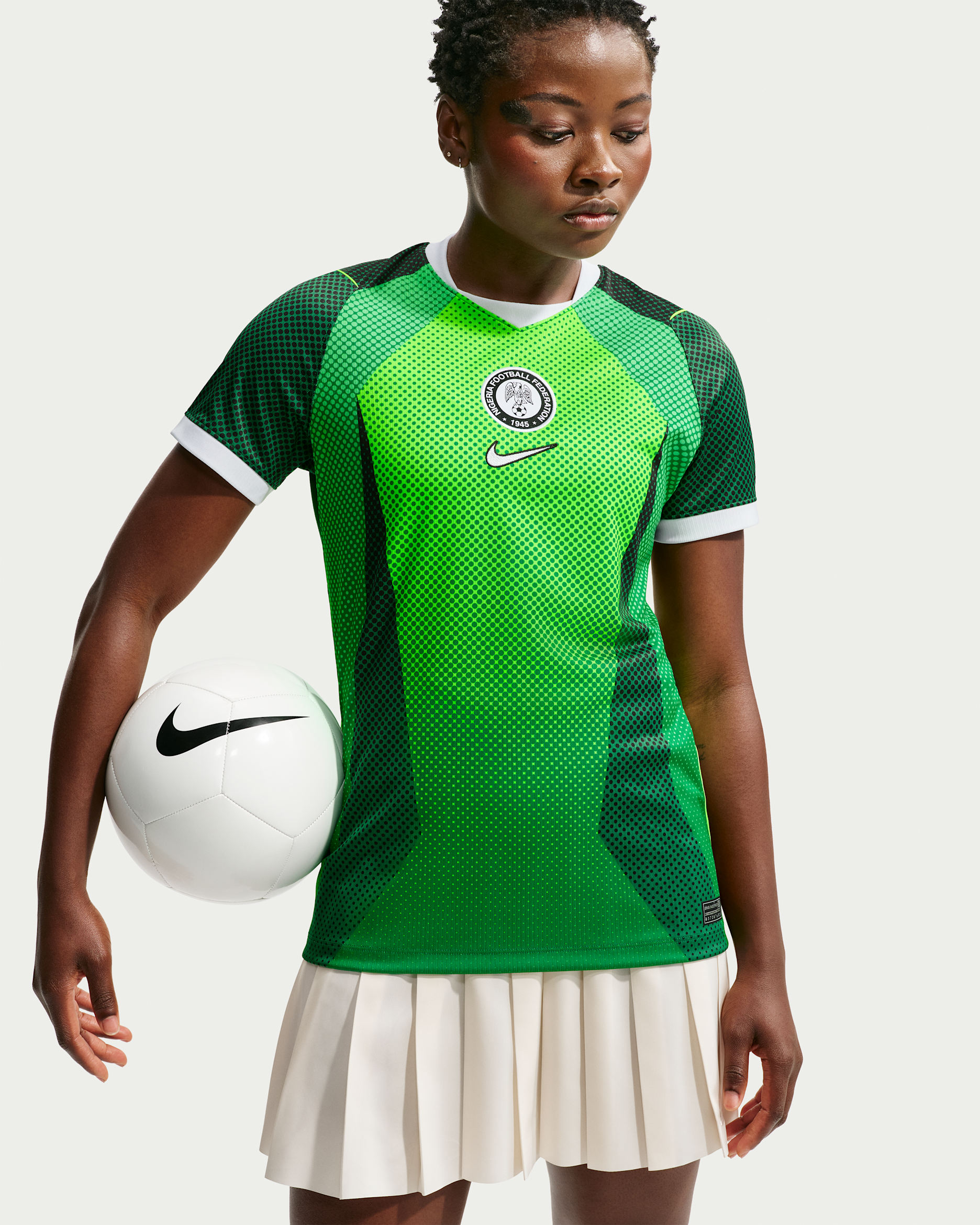 Nigeria 2026 Stadium Home Women's Nike Dri-FIT Football Short-Sleeve Jersey - Pine Green/Electric Green/White
