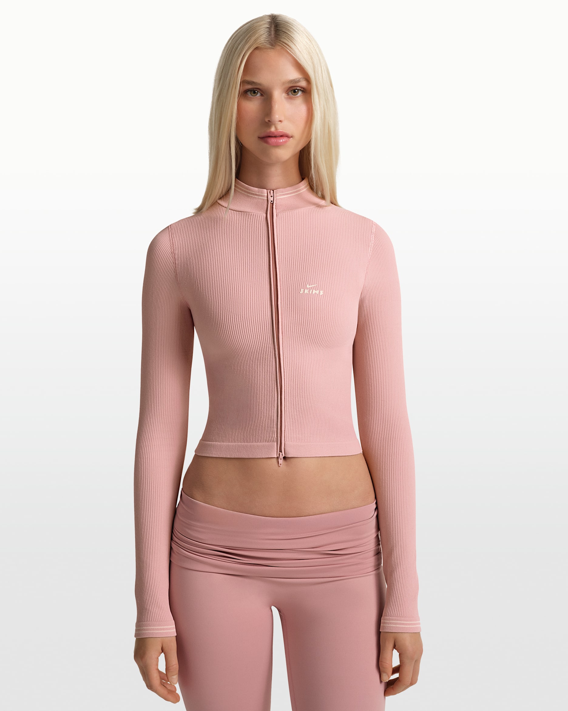 NikeSKIMS Ribbed Seamless Women's Cropped Full-Zip Jacket - NSKM HIMALAYAN/NSKM ECRU