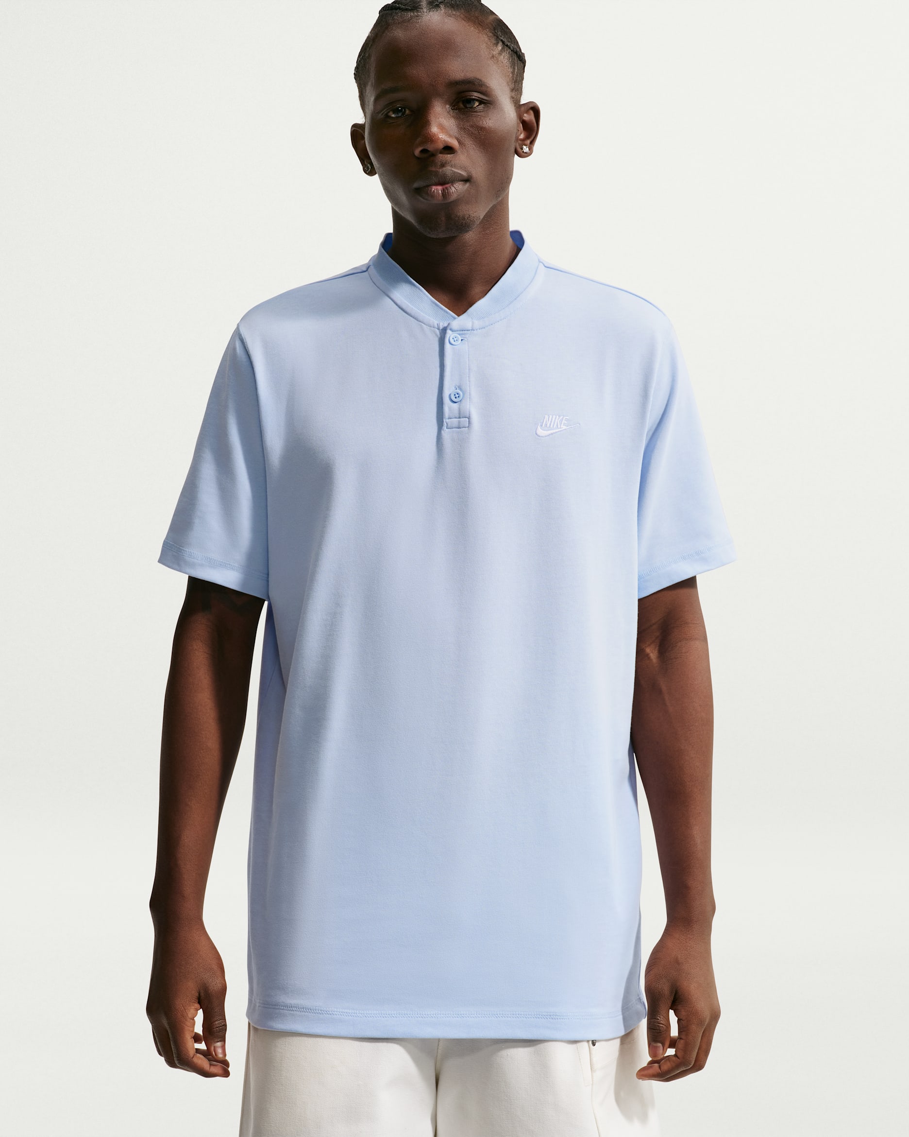 Nike Club Men's Short-Sleeve Henley - Hydrogen Blue/Hydrogen Blue/White