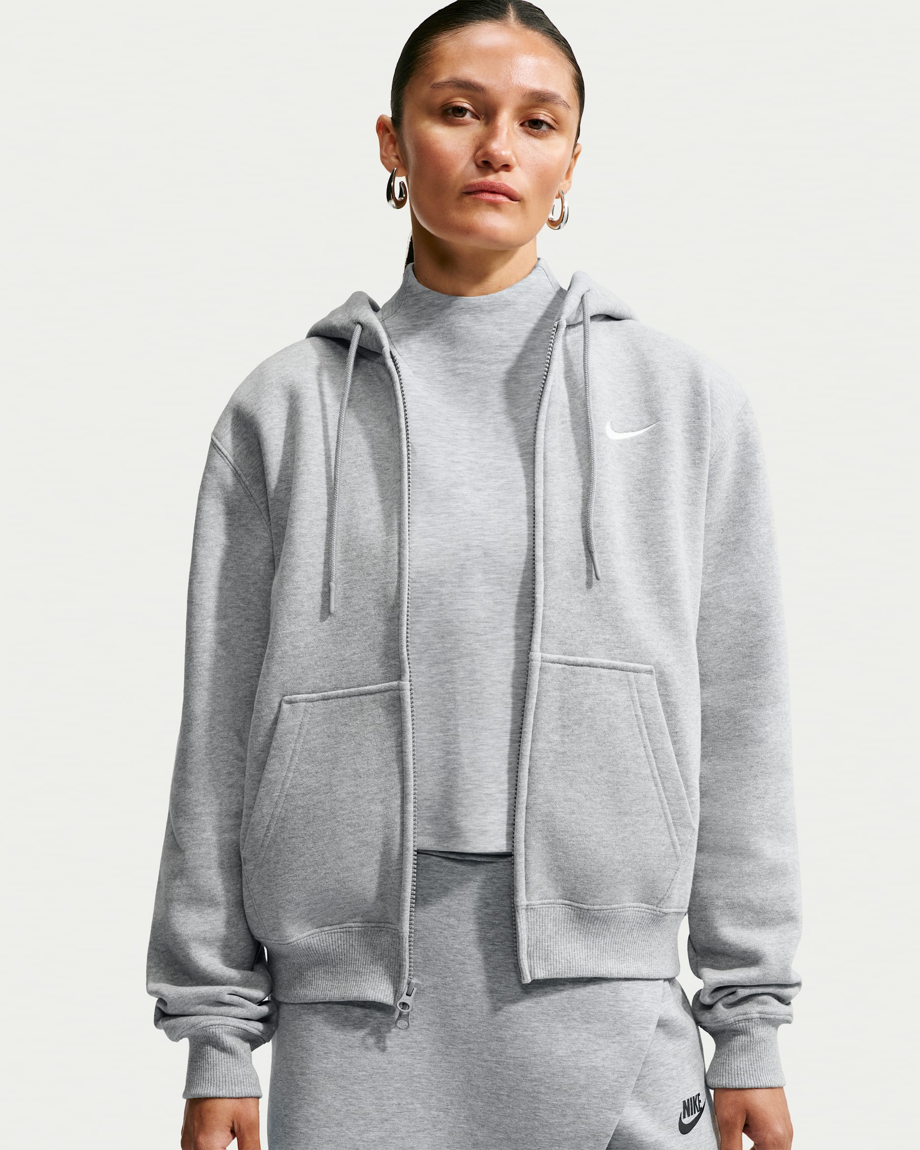 Sweat à capuche zippé Nike Studio Fleece Medium Weight pour femme - Dark Grey Heather/Sail