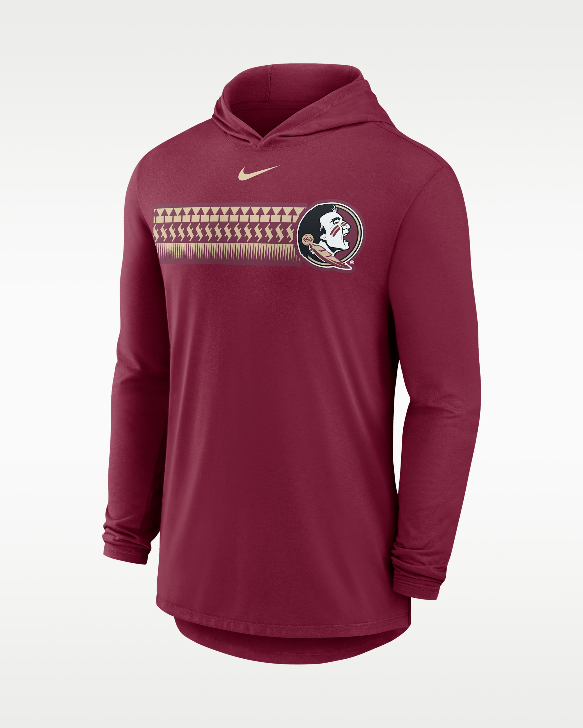 Playera universitaria Nike Dri-FIT con gorro de manga larga para hombre Florida State Primetime Pattern - Granate