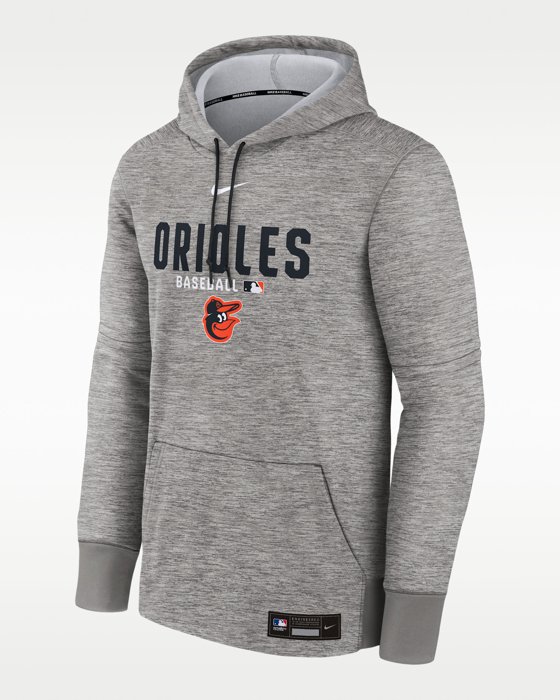 Baltimore Orioles Authentic Collection Men's Nike Therma MLB Pullover Hoodie - Grey