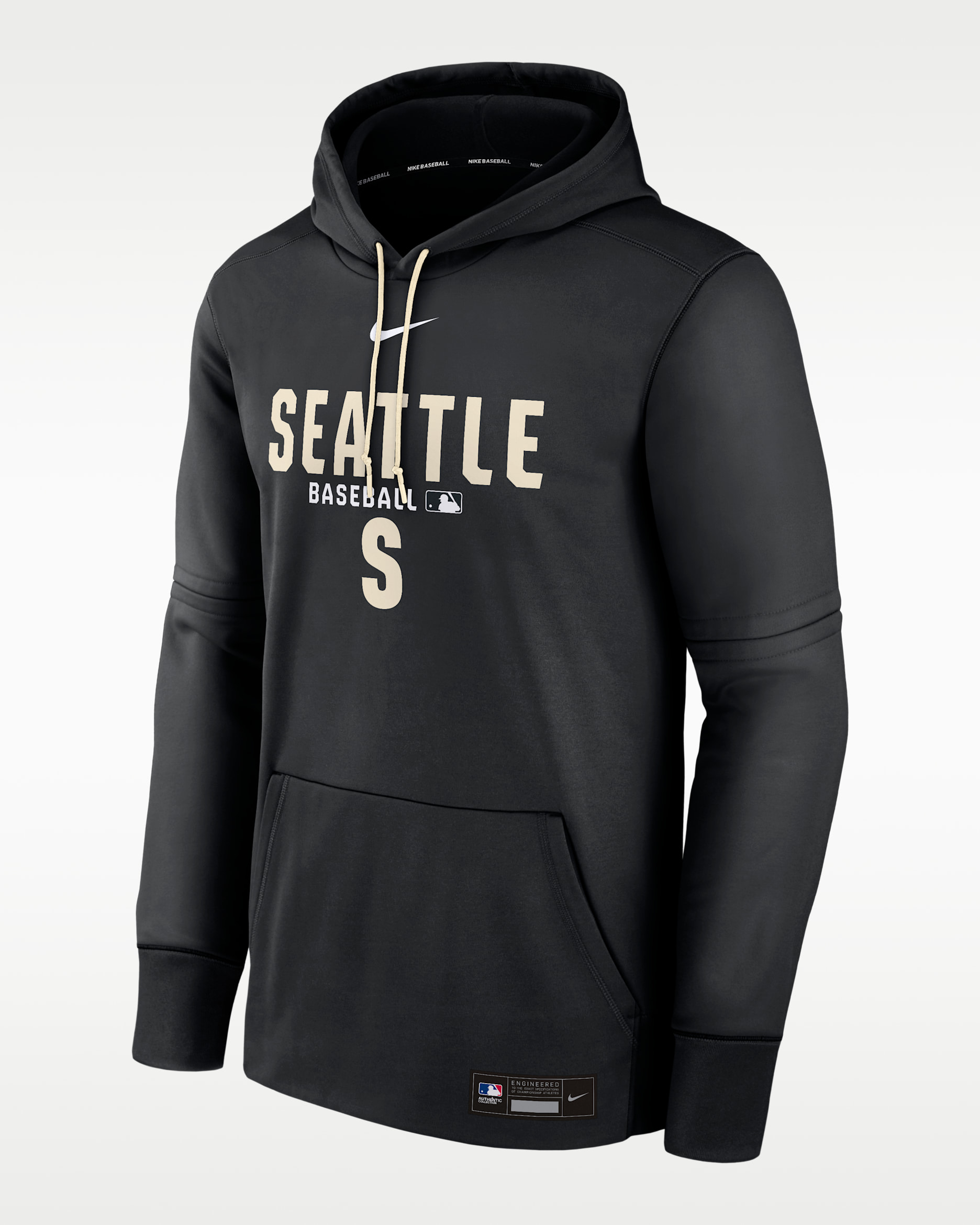 Seattle Mariners Authentic Collection Men's Nike Therma MLB Pullover Hoodie - Black