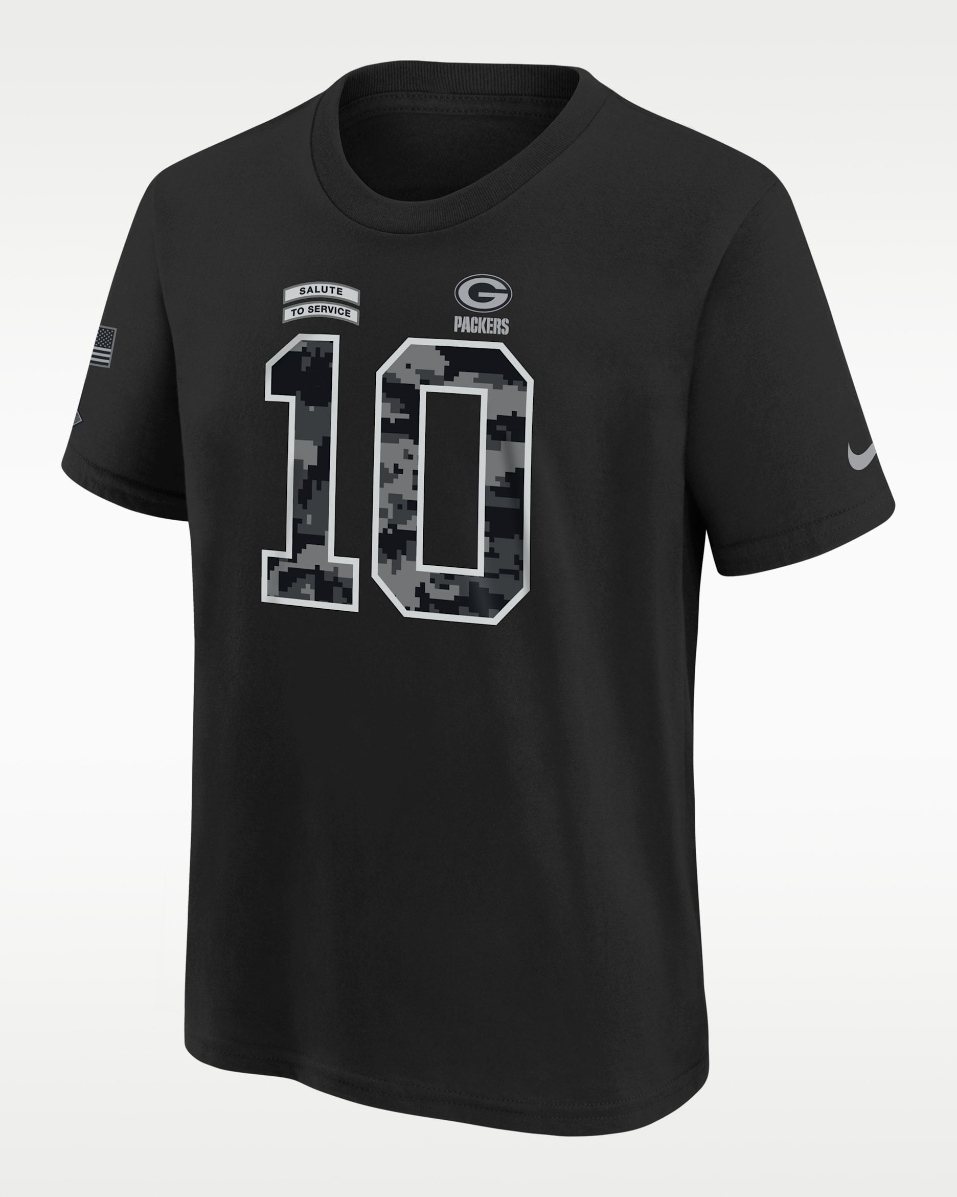 Jordan Love Green Bay Packers Salute to Service Big Kids' Nike NFL T-Shirt - Black