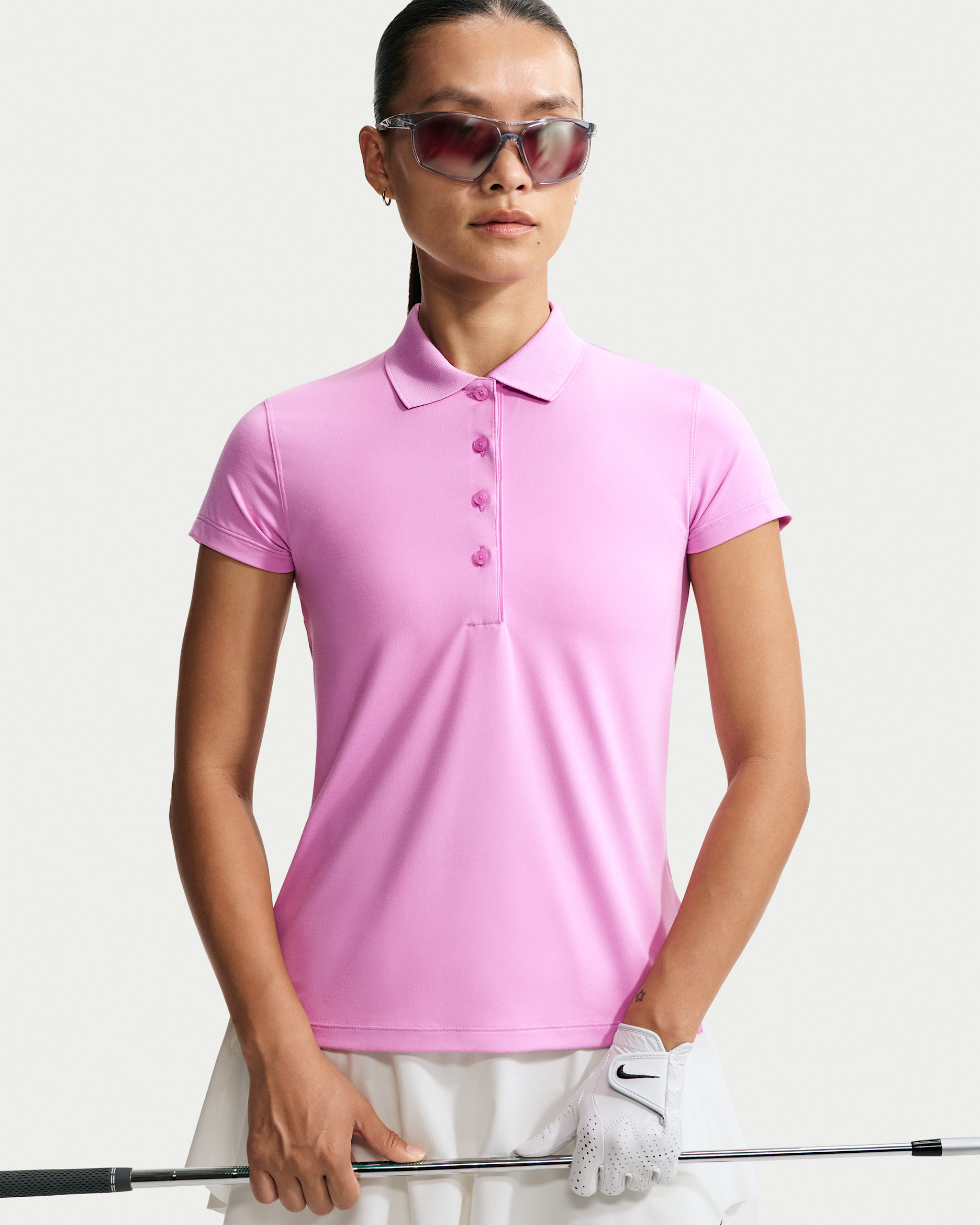 เสื้อโปโลกอล์ฟแขนสั้นผู้หญิง Dri-FIT ป้องกัน UV Nike Golf Club - Light Magenta/ขาว