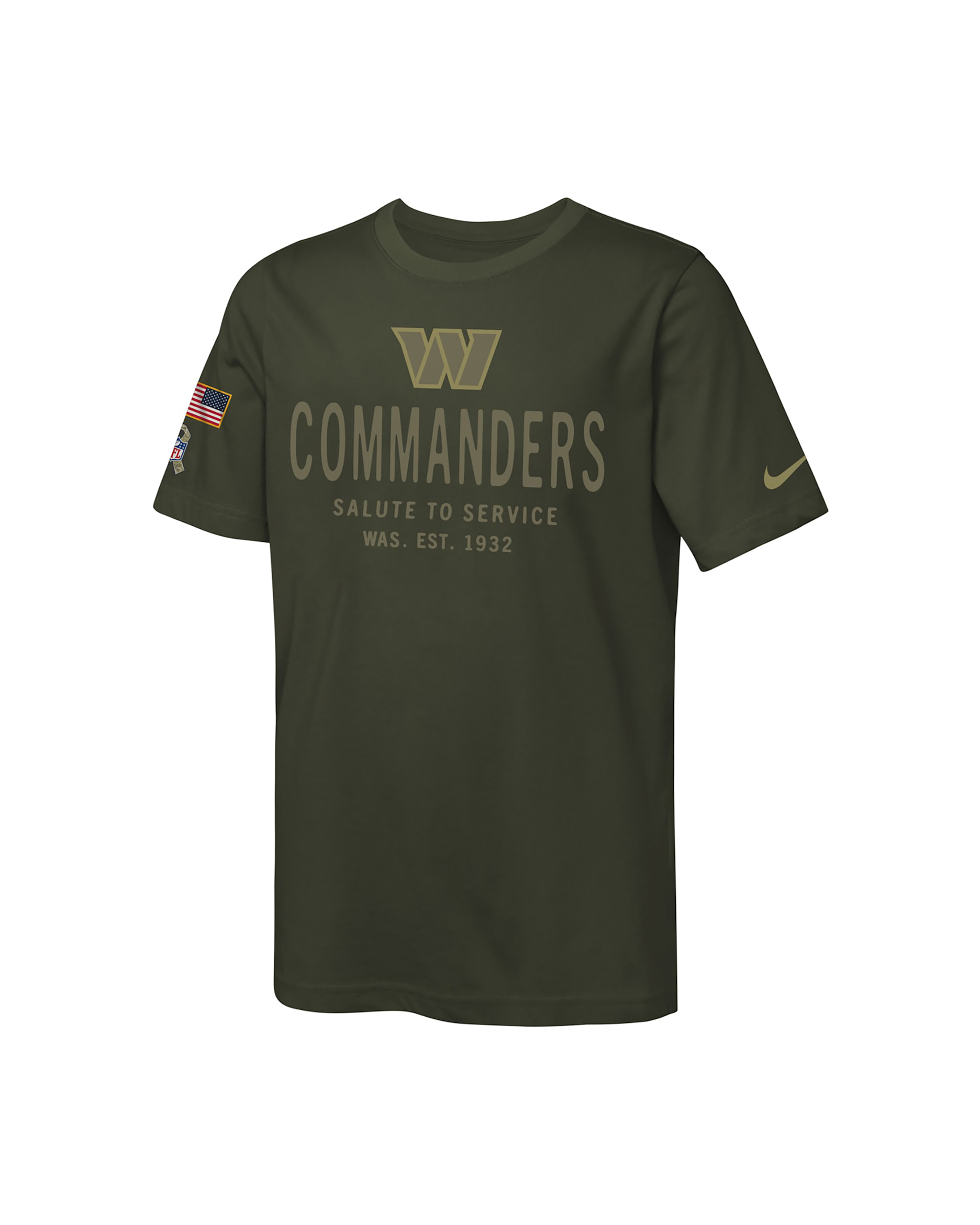 Playera Nike Dri-FIT de la NFL para niños talla grande Washington Commanders Salute to Service Sideline - Oliva