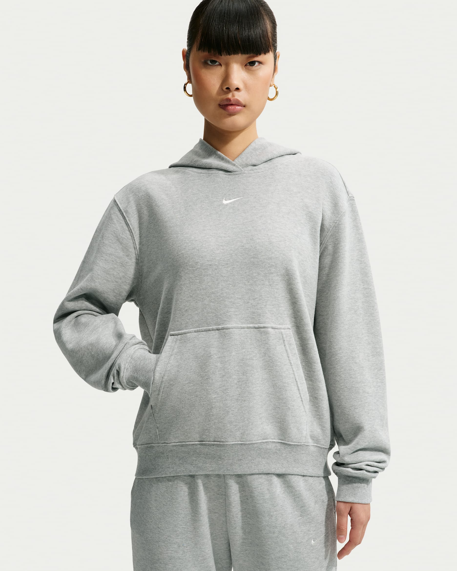 Sudadera con gorro para mujer Nike Studio Fleece Lightweight "French Terry" - Gris oscuro jaspeado/Vela