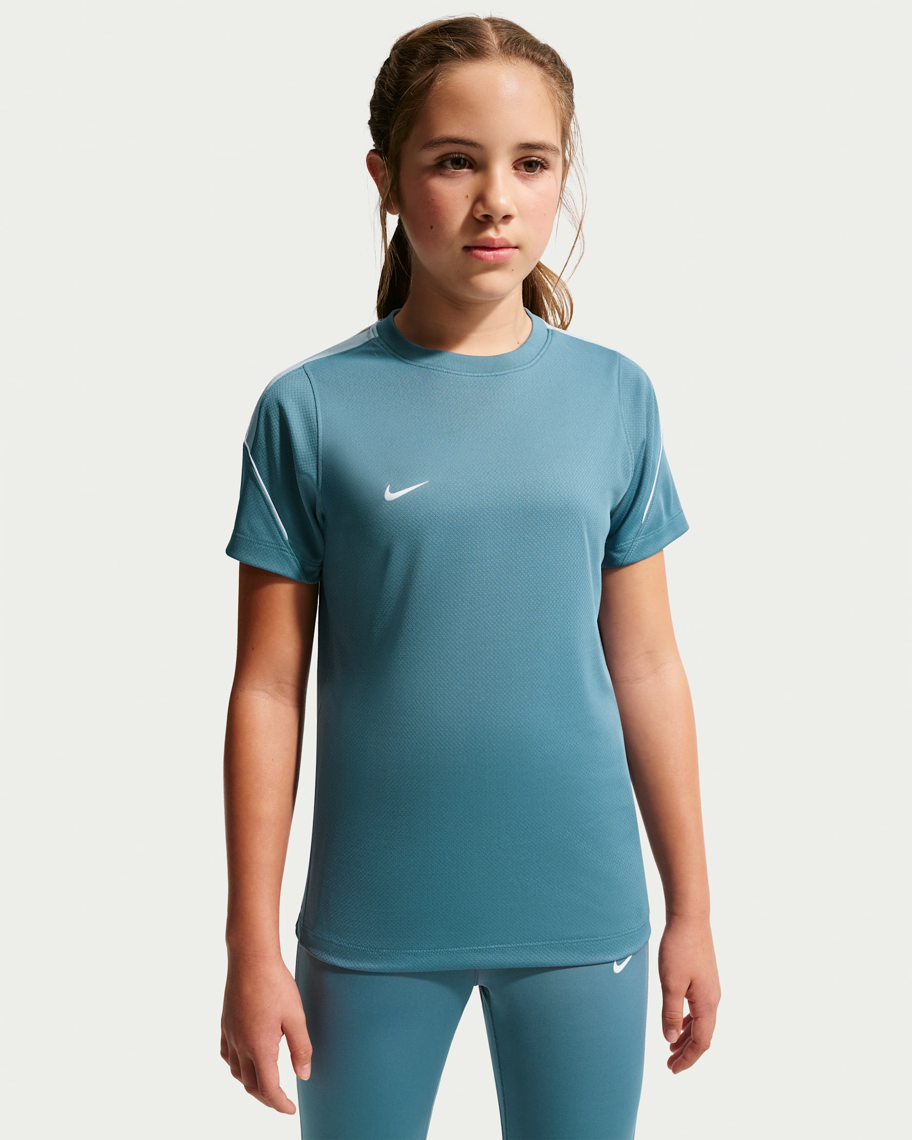 Maglia da calcio a manica corta Nike Dri-FIT Strike – Ragazzo/a - Smokey Blue/Light Armory Blue/Bianco/Bianco