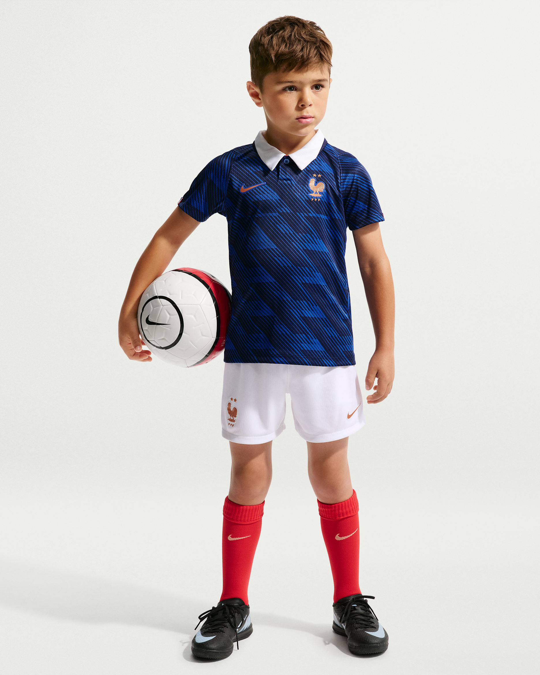 Ensemble 3 pièces Replica Nike Football FFF 2026 Stadium Domicile pour enfant - Game Royal/Blackened Blue/Blanc/Metallic Copper