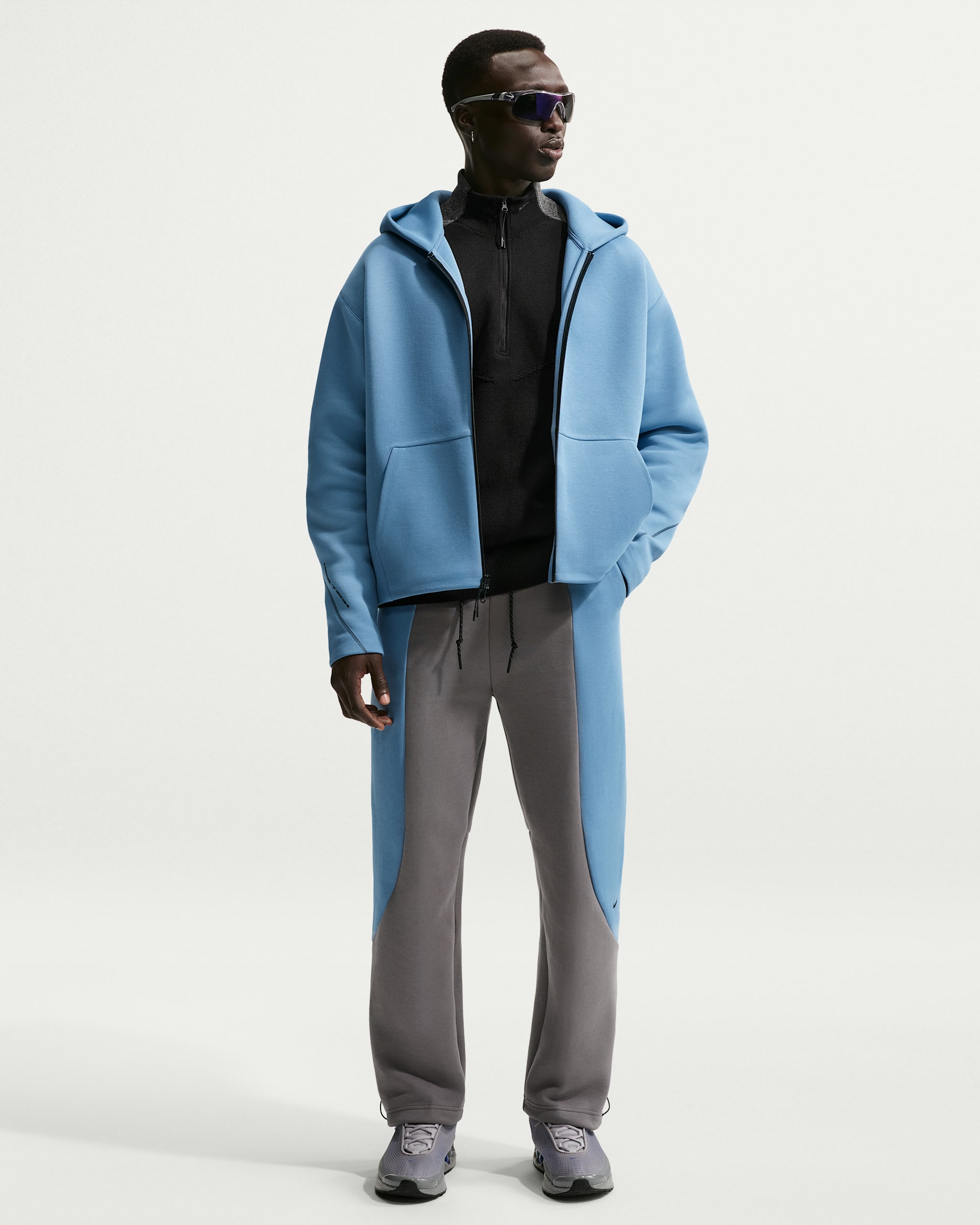 Nike Tech Fleece-Hose mit offenem Saum und Farbblock-Design (Herren) - Pencil Point/Work Blue/Schwarz/Schwarz