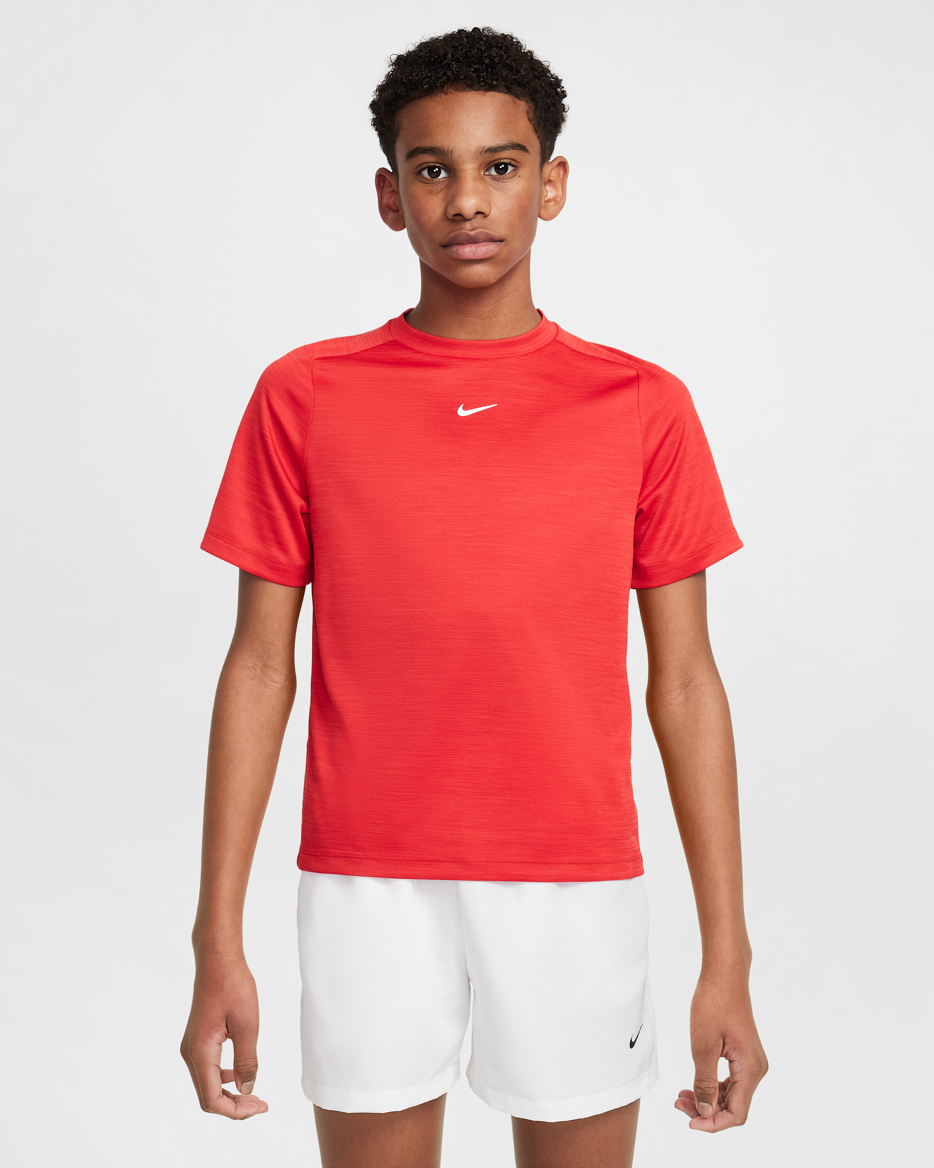 Playera de manga corta Dri-FIT para niños talla grande Nike Multi - Rojo universitario/Rojo universitario/Blanco