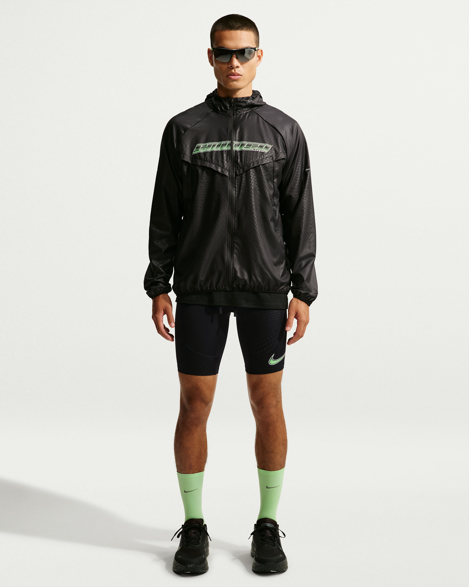 Nike Stride  Men's Dri-FIT 1/2-Length Running Tights - Black/Illusion Green/White