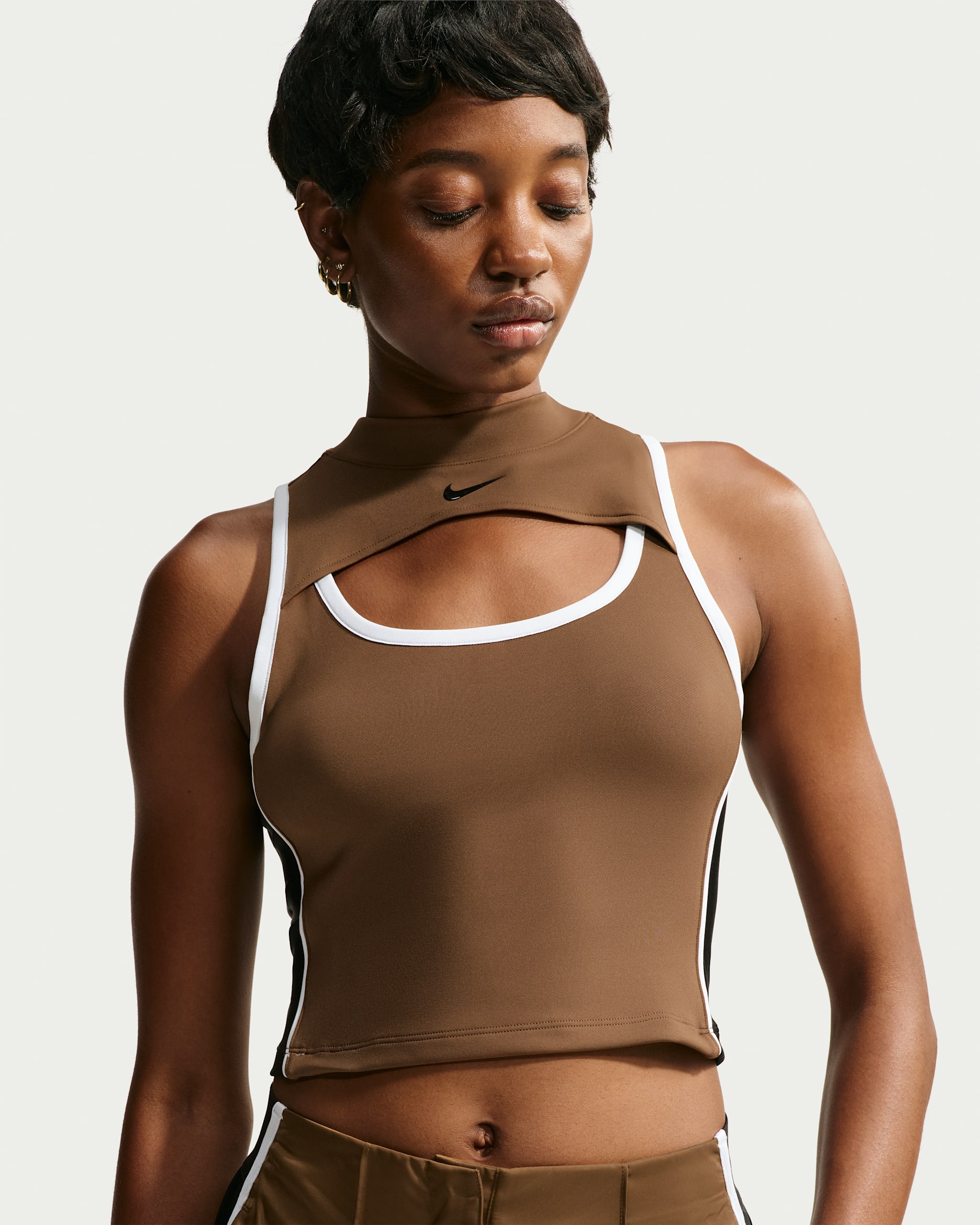 Naomi Osaka Women's Tight Mod-Cropped Tank Top - Mosswood Brown/Black/White/Black