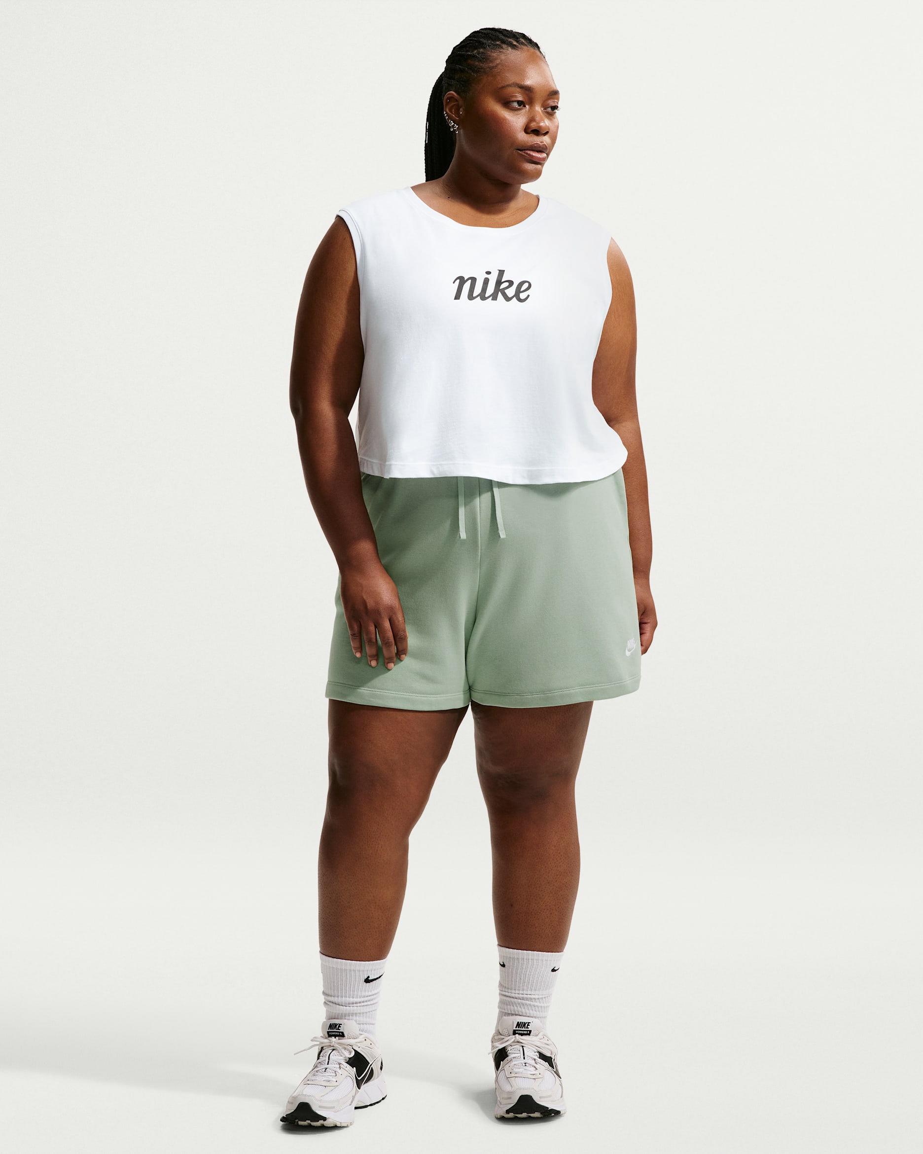 Nike Sportswear Club Fleece Women's Mid-Rise Shorts (Plus Size) - Steam/White