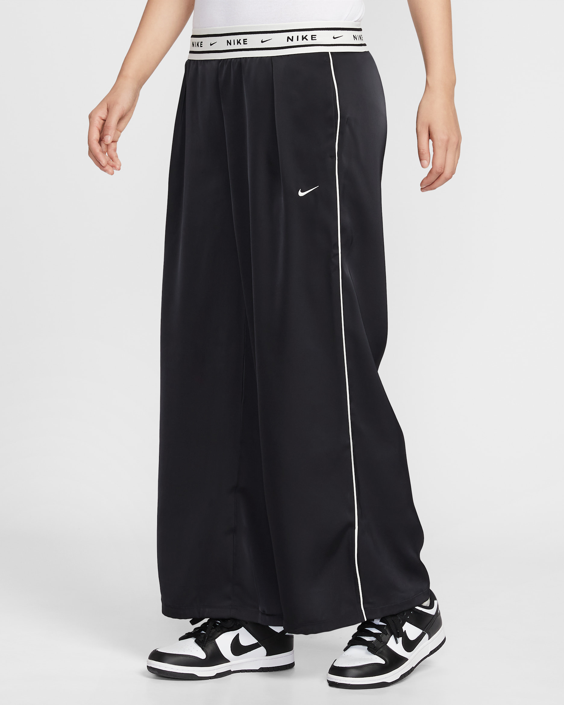Nike Sportswear Women's Loose Mid-Rise Satin Trousers - Black/Sail