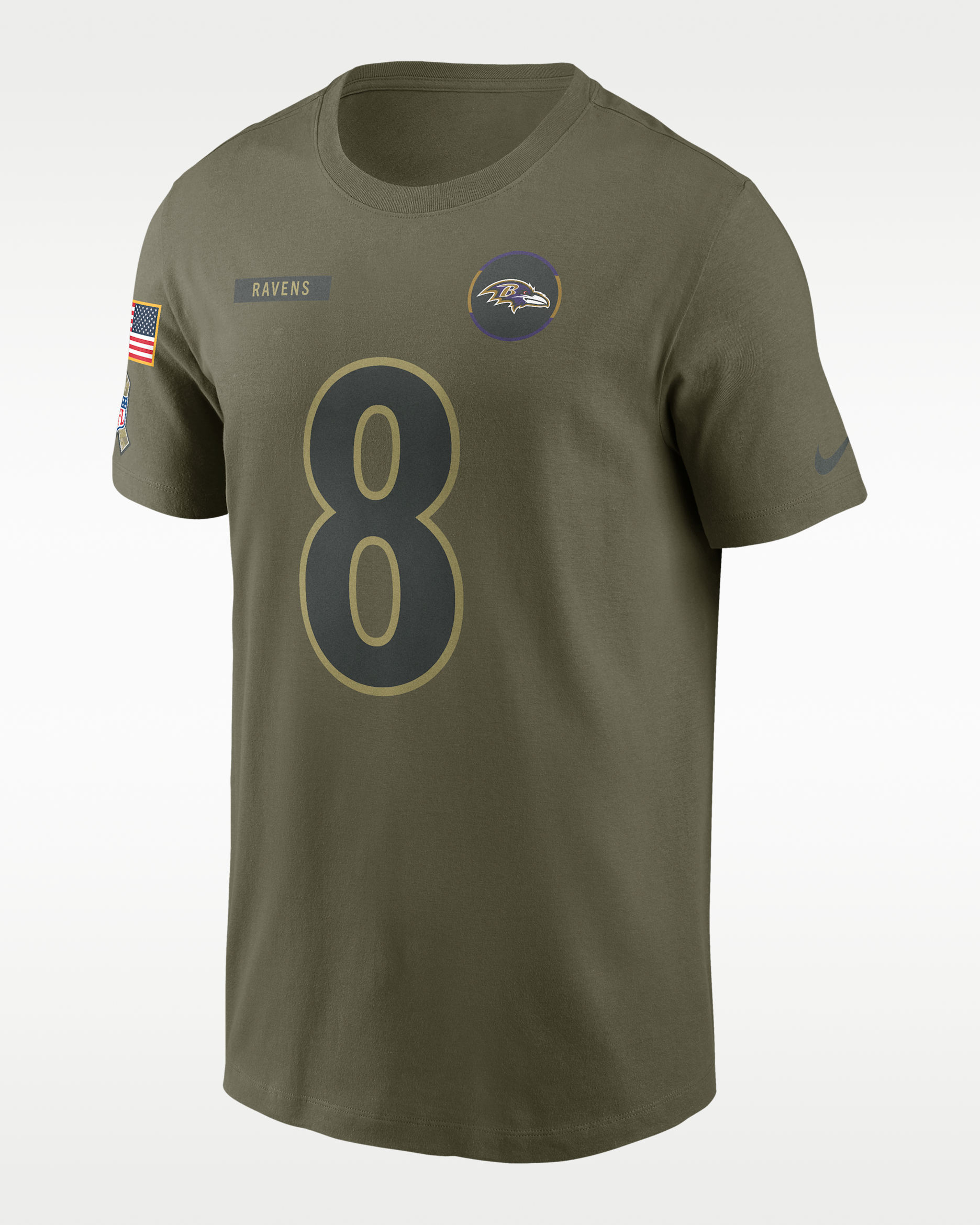 Lamar Jackson Baltimore Ravens Salute To Service Men’s Nike NFL T-Shirt - Olive
