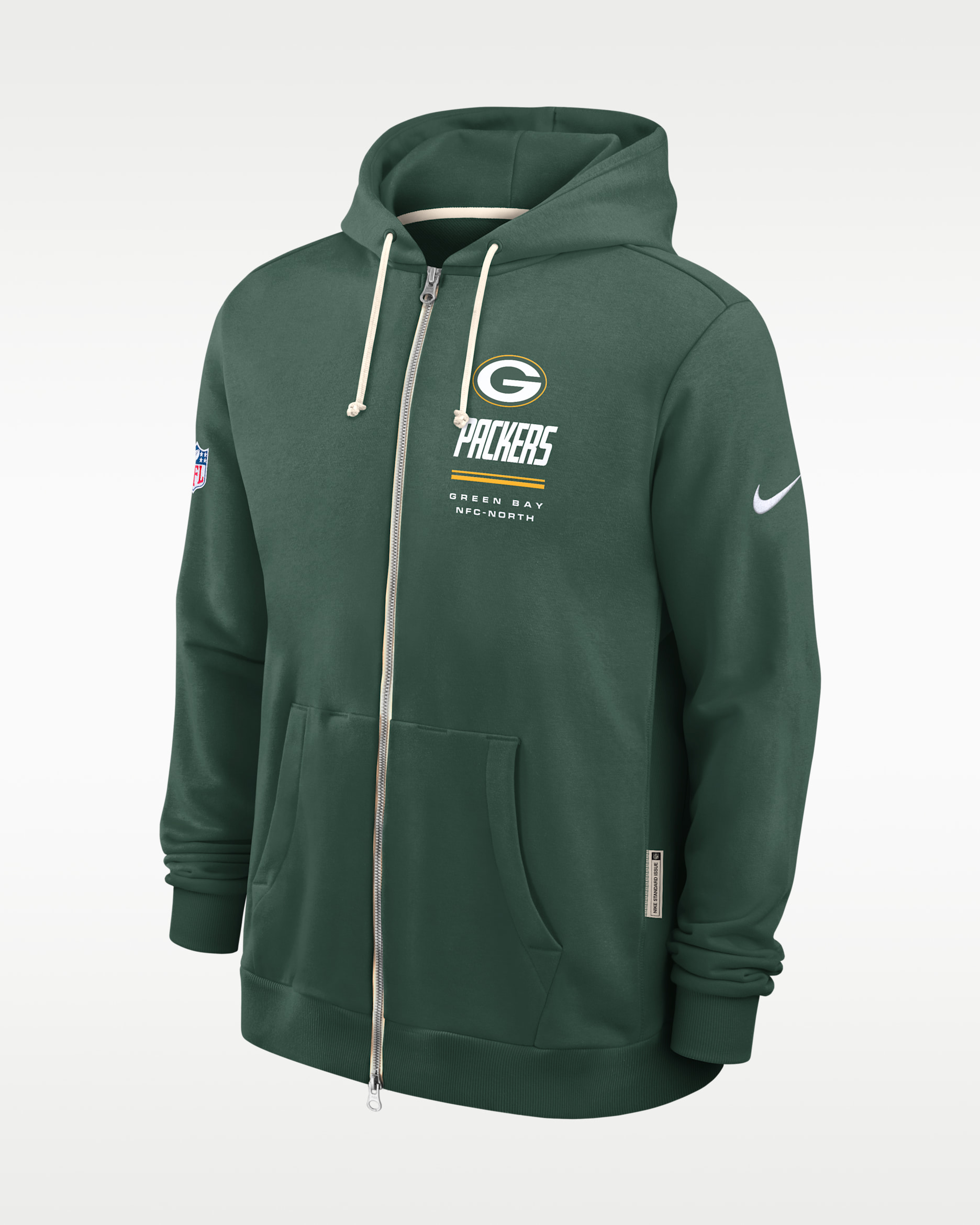 Sudadera con gorro Nike Dri-FIT de la NFL de cierre completo para hombre Green Bay Packers Sideline Standard Issue - Verde