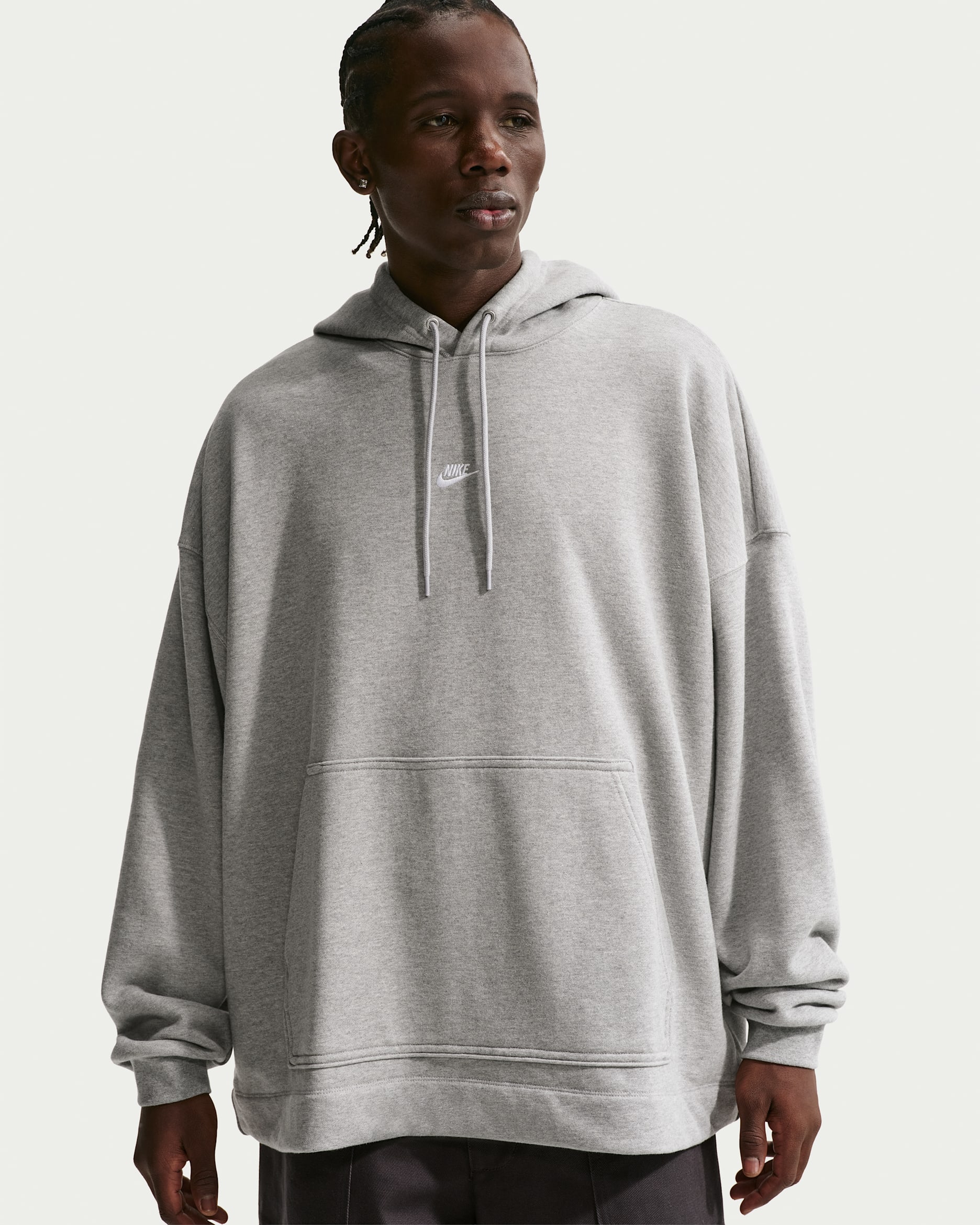 Sweat à capuche oversize en molleton Nike Sportswear Club pour homme - Dark Grey Heather/Light Smoke Grey/Blanc