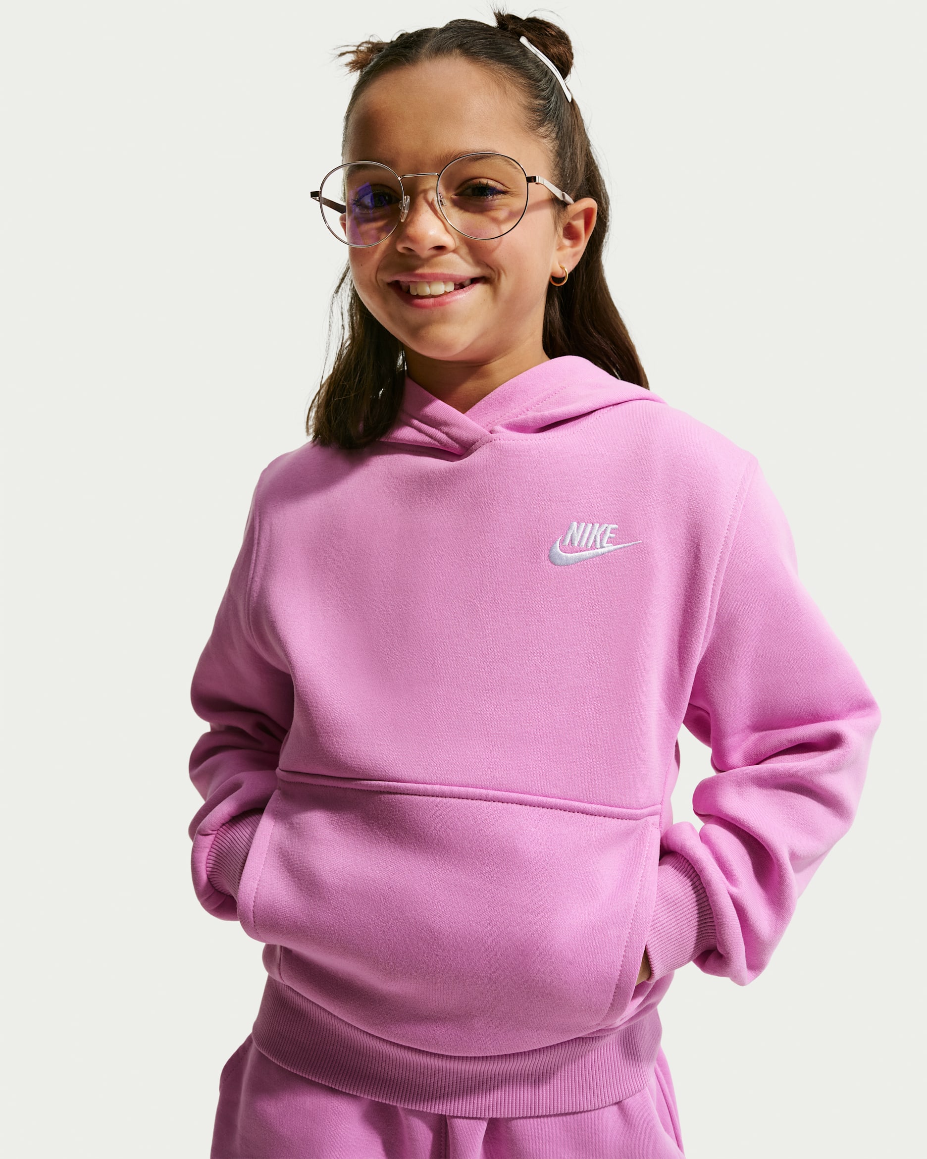 Nike Sportswear Club Fleece Big Kids' Pullover Hoodie - Light Magenta/White