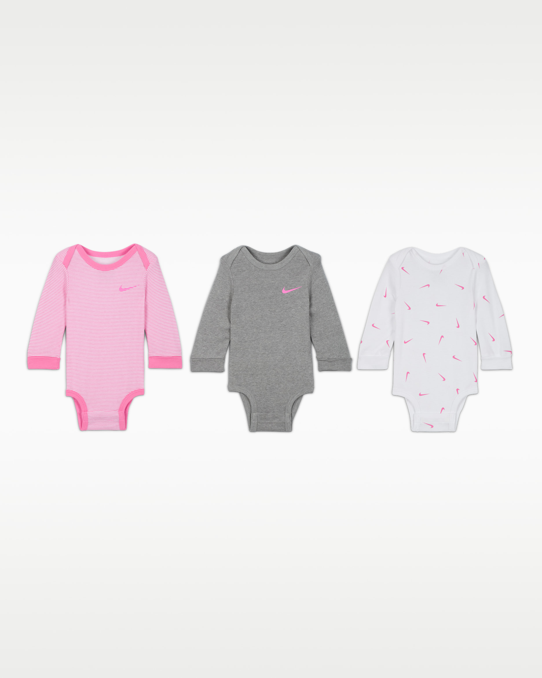 Nike Baby Essentials rompertjes met lange mouwen voor baby's (3 stuks) - Wit/Playful Pink