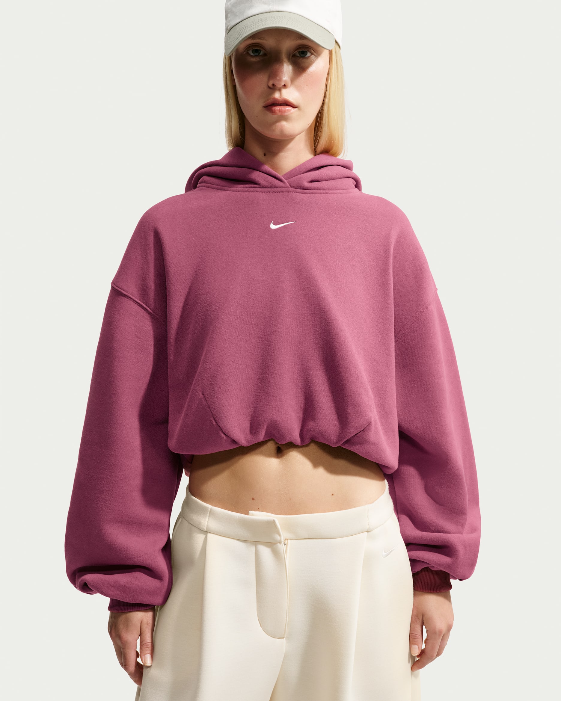 Nike Studio Fleece Medium Weight Women's Oversized Cropped Hoodie - Pink Smoke/Sail
